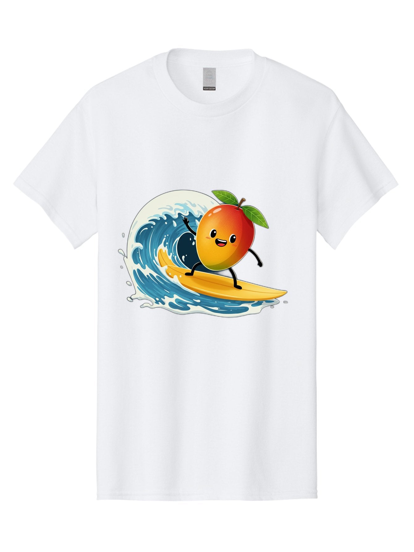 Mango-Surfing Men'S Graphic Tee, 100% Cotton, Comfortable Casual Summer Wear, Machine Washable, Cartoon Mango, Surfing Wave, Happy Face, Beach Fun, Summer Vibes, Ocean Wave, Surfing Cartoon, Playful Character, Cute Illustration Bac167 11