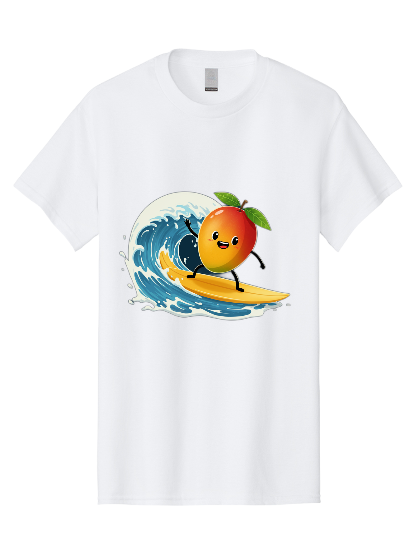 Mango-Surfing Men'S Graphic Tee, 100% Cotton, Comfortable Casual Summer Wear, Machine Washable, Cartoon Mango, Surfing Wave, Happy Face, Beach Fun, Summer Vibes, Ocean Wave, Surfing Cartoon, Playful Character, Cute Illustration Bac167 4