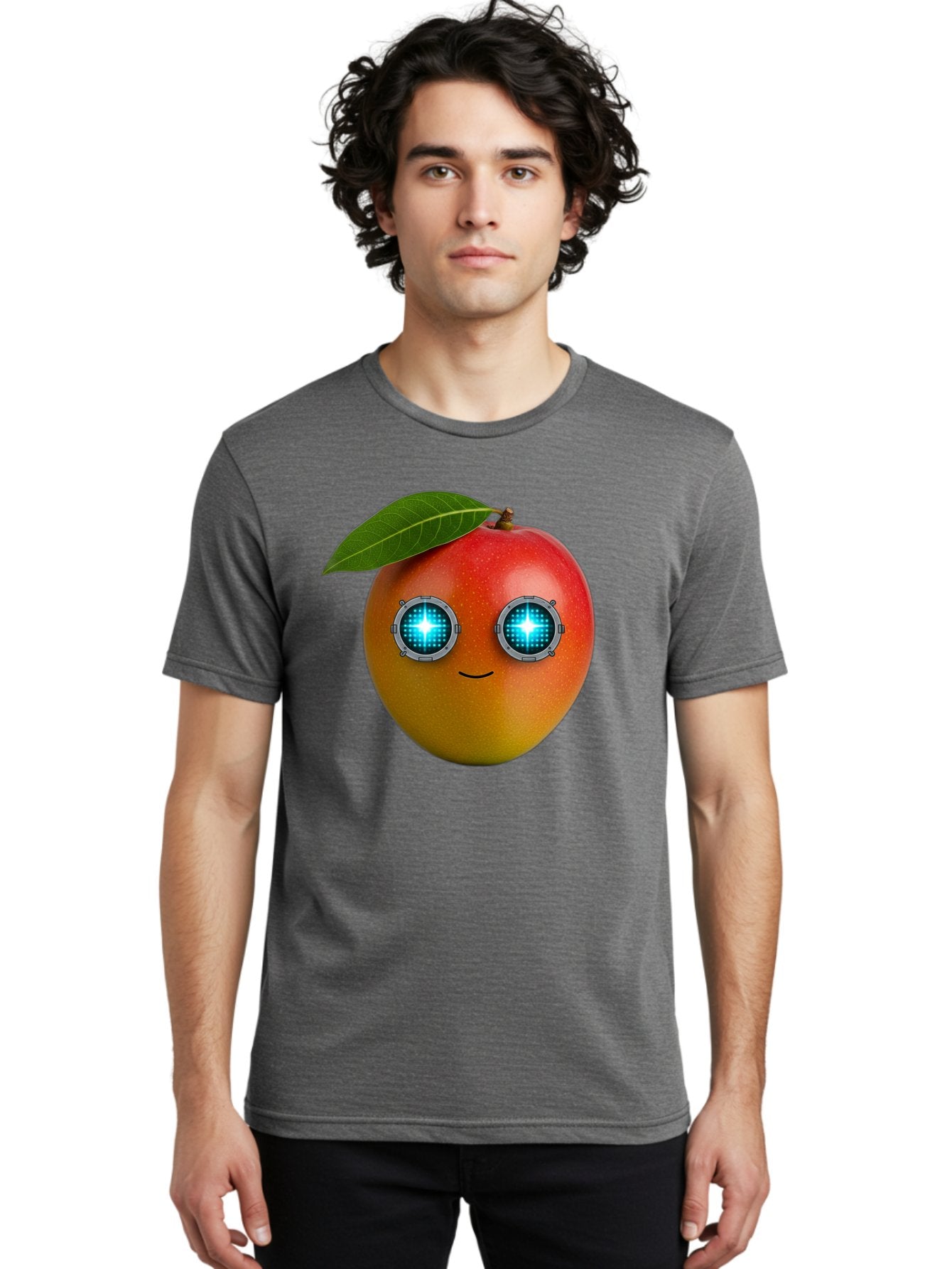 Mango-With-Cyborg-Eyes Men'S Graphic Tee, 100% Cotton, Comfortable Casual Summer Wear, Machine Washable, Mango Fruit, Robotic Eyes, Cyborg Fruit, Digital Eyes, Futuristic Design, Tech-Inspired Artwork, Fruit Character, Robotic Vision, Bac168 22