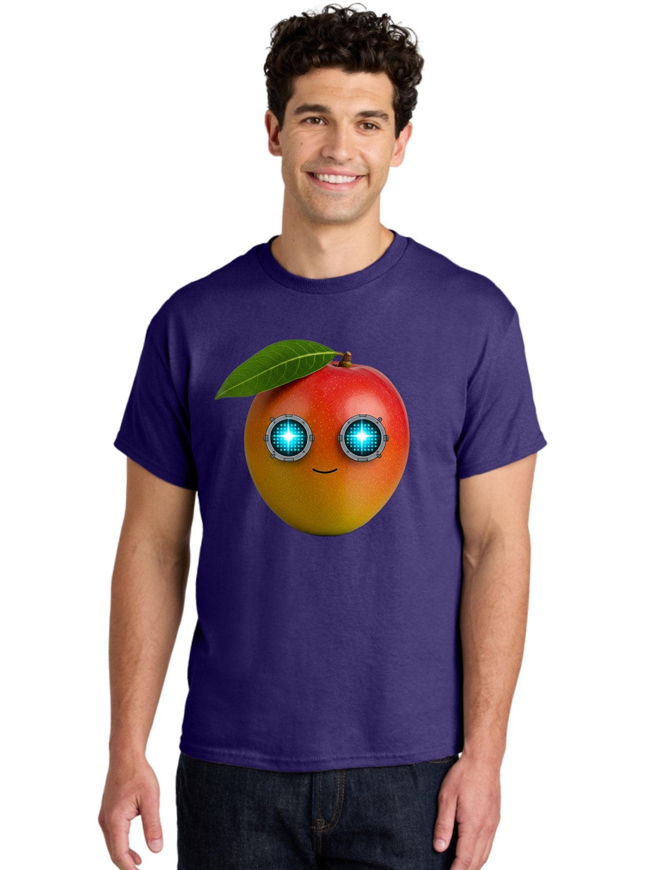 Mango-With-Cyborg-Eyes Men'S Graphic Tee, 100% Cotton, Comfortable Casual Summer Wear, Machine Washable, Mango Fruit, Robotic Eyes, Cyborg Fruit, Digital Eyes, Futuristic Design, Tech-Inspired Artwork, Fruit Character, Robotic Vision, Bac168 21