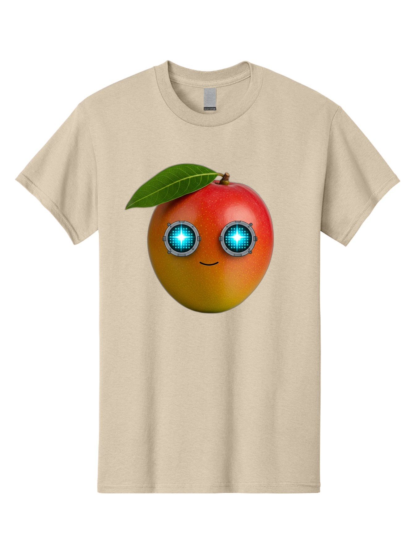 Mango-With-Cyborg-Eyes Men'S Graphic Tee, 100% Cotton, Comfortable Casual Summer Wear, Machine Washable, Mango Fruit, Robotic Eyes, Cyborg Fruit, Digital Eyes, Futuristic Design, Tech-Inspired Artwork, Fruit Character, Robotic Vision, Bac168