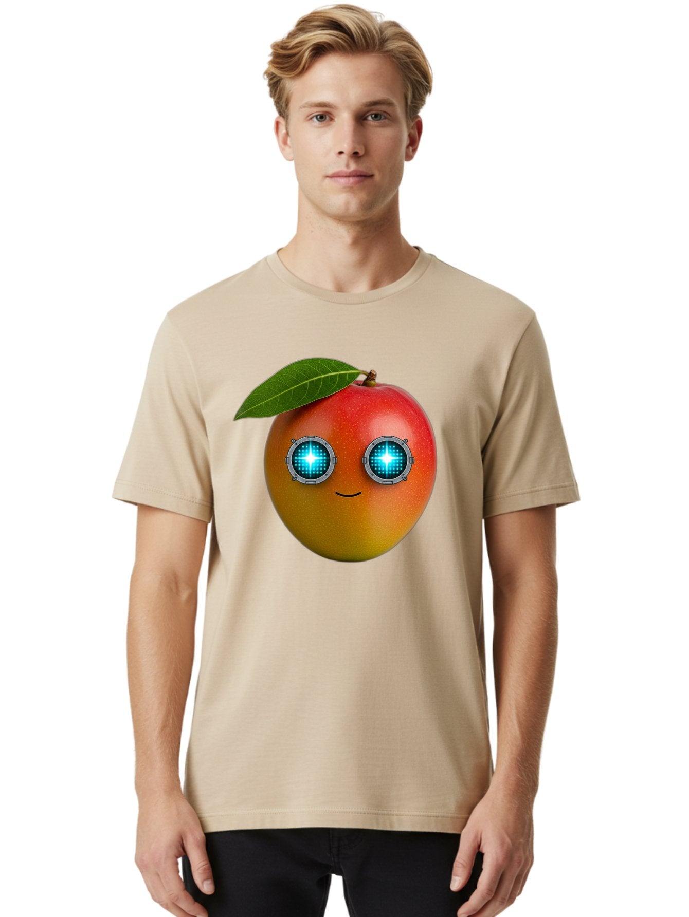 Mango-With-Cyborg-Eyes Men'S Graphic Tee, 100% Cotton, Comfortable Casual Summer Wear, Machine Washable, Mango Fruit, Robotic Eyes, Cyborg Fruit, Digital Eyes, Futuristic Design, Tech-Inspired Artwork, Fruit Character, Robotic Vision, Bac168 19