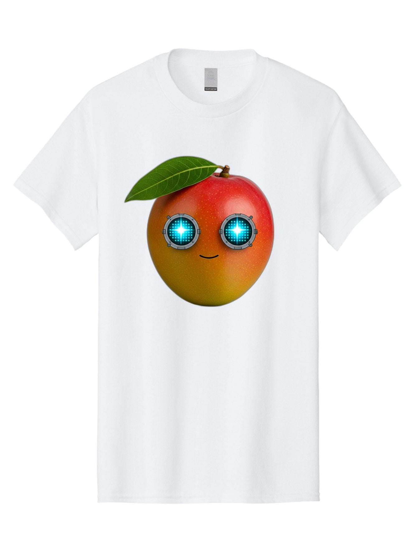 Mango-With-Cyborg-Eyes Men'S Graphic Tee, 100% Cotton, Comfortable Casual Summer Wear, Machine Washable, Mango Fruit, Robotic Eyes, Cyborg Fruit, Digital Eyes, Futuristic Design, Tech-Inspired Artwork, Fruit Character, Robotic Vision, Bac168 4