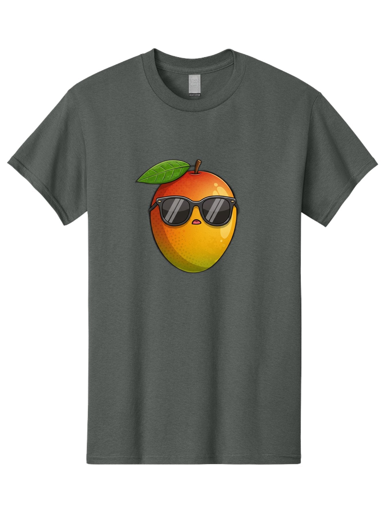 Mango-With-Shades Men'S Graphic Tee, 100% Cotton, Comfortable Casual Summer Wear, Machine Washable, Mango Character, Sunglasses, Leaf, Cartoon Style, Vibrant Colors, Funny Face, Trendy, Summer Vibes, Fruit Illustration, Kawaii Art Bac169 6