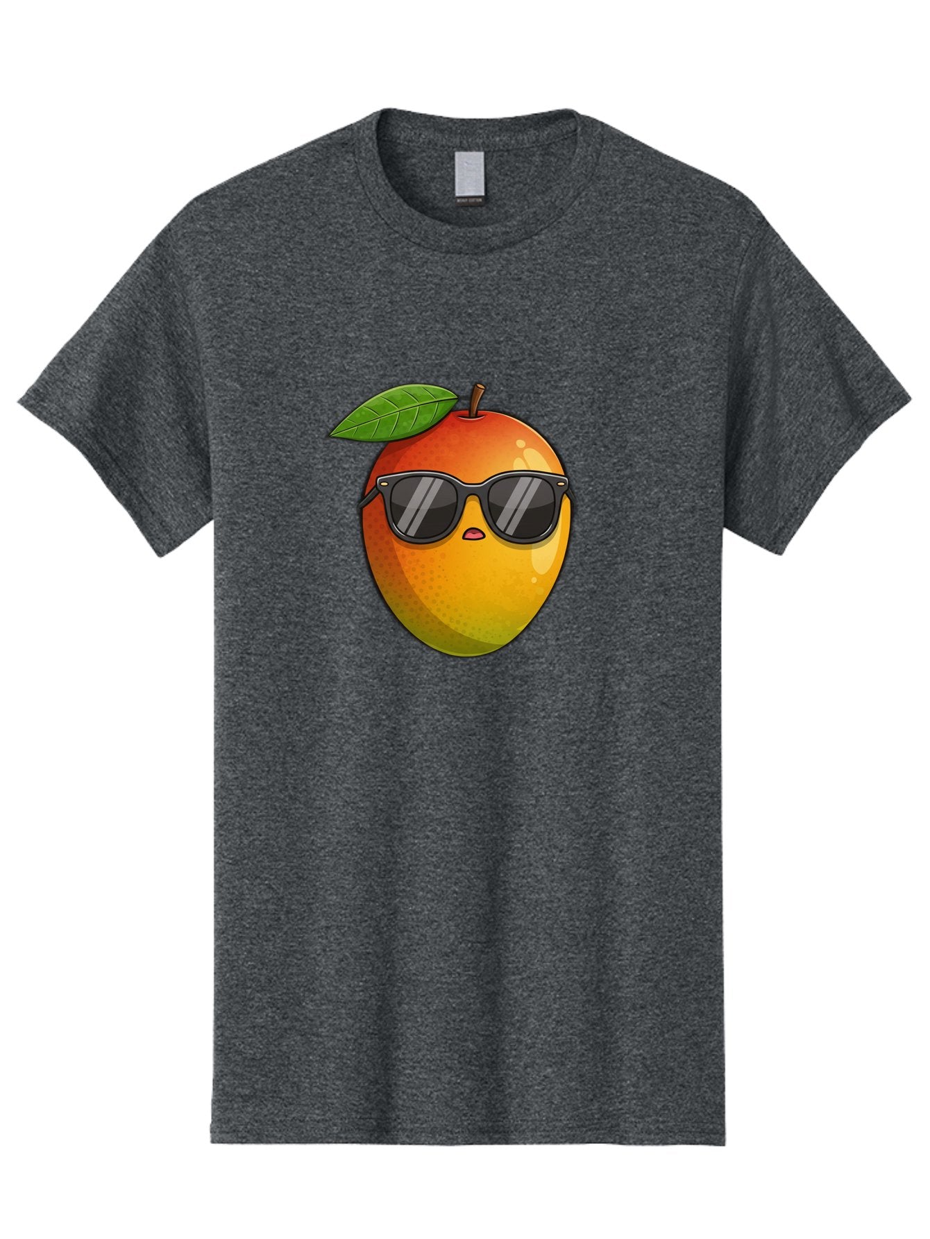 Mango-With-Shades Men'S Graphic Tee, 100% Cotton, Comfortable Casual Summer Wear, Machine Washable, Mango Character, Sunglasses, Leaf, Cartoon Style, Vibrant Colors, Funny Face, Trendy, Summer Vibes, Fruit Illustration, Kawaii Art Bac169