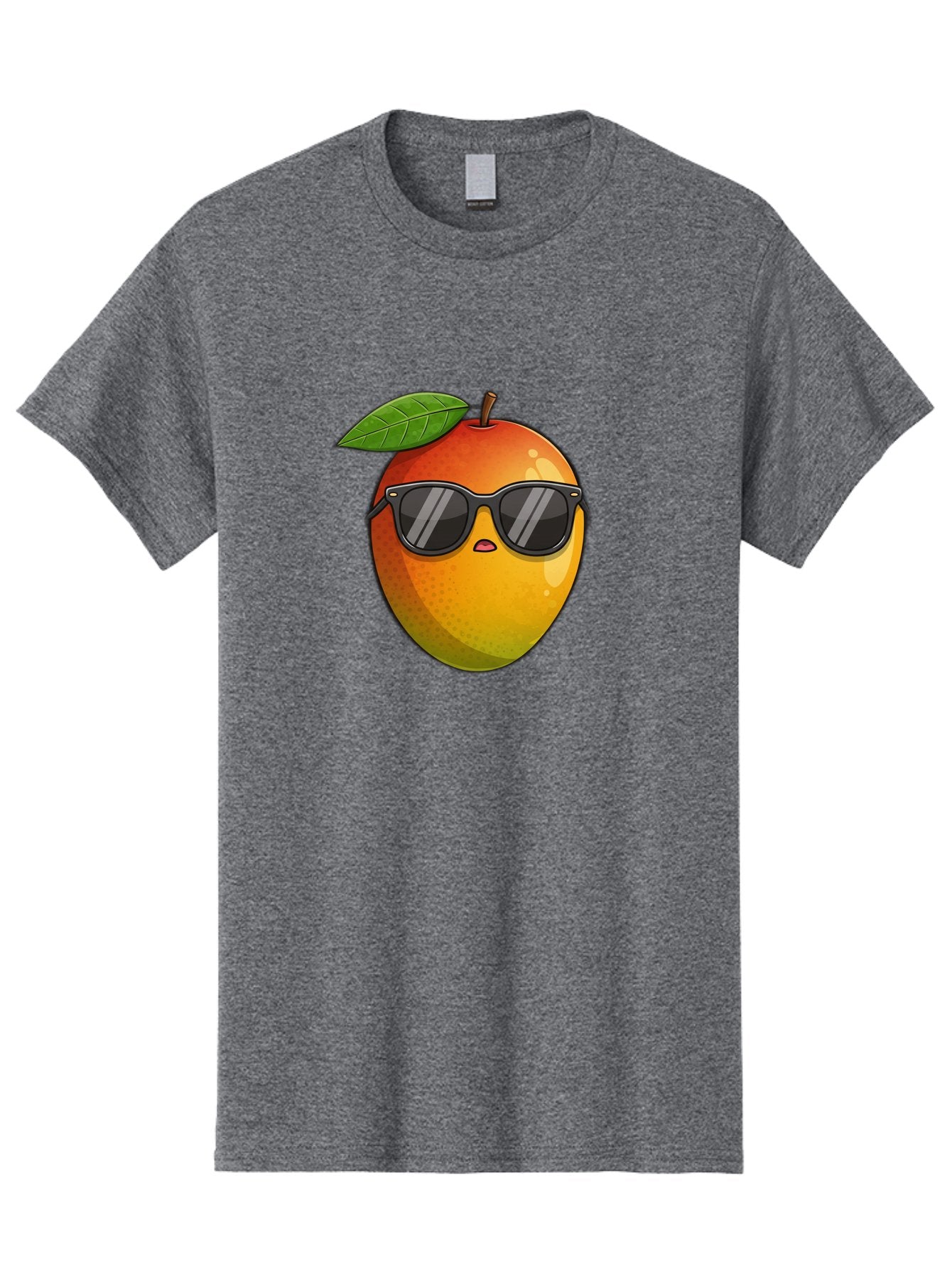 Mango-With-Shades Men'S Graphic Tee, 100% Cotton, Comfortable Casual Summer Wear, Machine Washable, Mango Character, Sunglasses, Leaf, Cartoon Style, Vibrant Colors, Funny Face, Trendy, Summer Vibes, Fruit Illustration, Kawaii Art Bac169 3