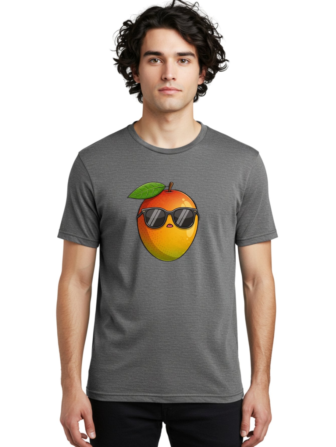 Mango-With-Shades Men'S Graphic Tee, 100% Cotton, Comfortable Casual Summer Wear, Machine Washable, Mango Character, Sunglasses, Leaf, Cartoon Style, Vibrant Colors, Funny Face, Trendy, Summer Vibes, Fruit Illustration, Kawaii Art Bac169 22