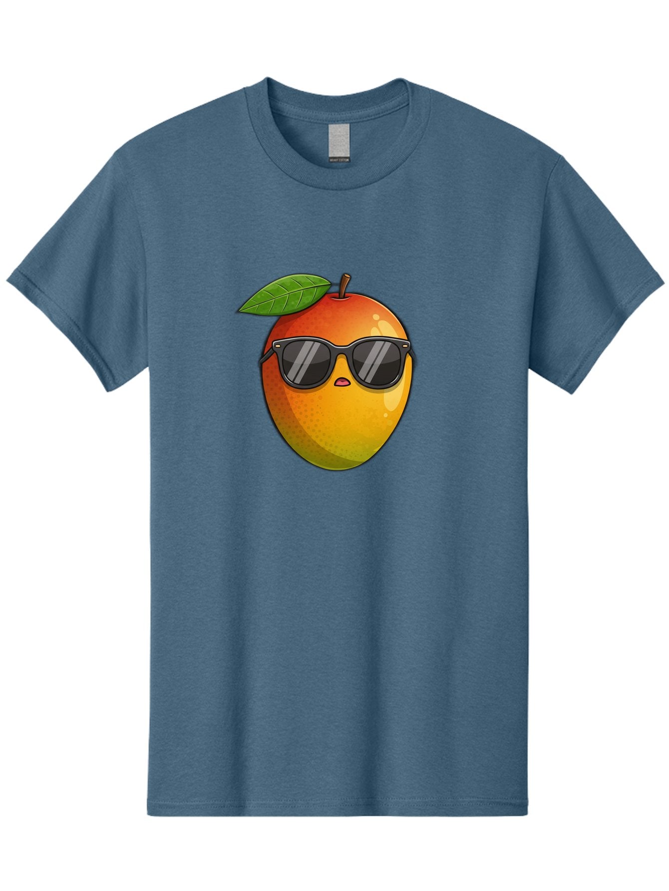 Mango-With-Shades Men'S Graphic Tee, 100% Cotton, Comfortable Casual Summer Wear, Machine Washable, Mango Character, Sunglasses, Leaf, Cartoon Style, Vibrant Colors, Funny Face, Trendy, Summer Vibes, Fruit Illustration, Kawaii Art Bac169 7