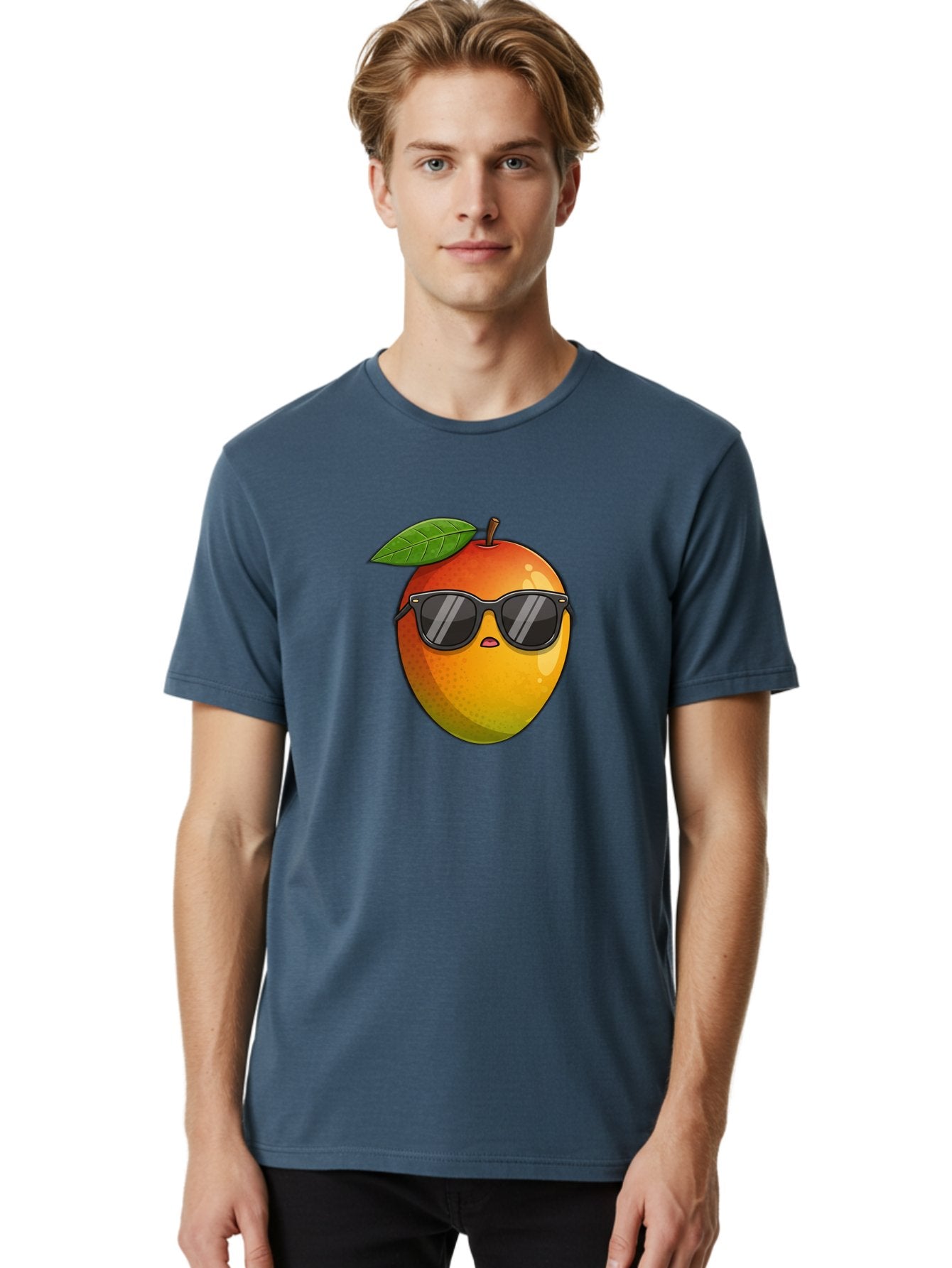 Mango-With-Shades Men'S Graphic Tee, 100% Cotton, Comfortable Casual Summer Wear, Machine Washable, Mango Character, Sunglasses, Leaf, Cartoon Style, Vibrant Colors, Funny Face, Trendy, Summer Vibes, Fruit Illustration, Kawaii Art Bac169 16