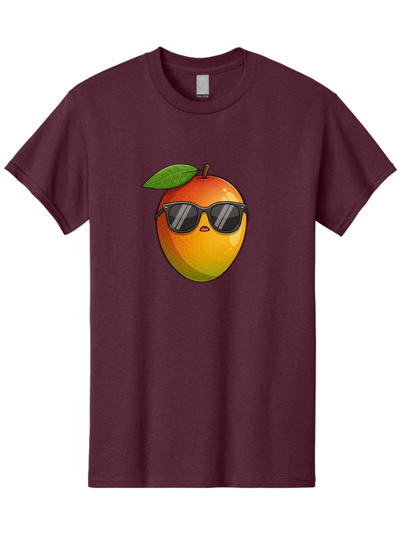 Mango-With-Shades Men'S Graphic Tee, 100% Cotton, Comfortable Casual Summer Wear, Machine Washable, Mango Character, Sunglasses, Leaf, Cartoon Style, Vibrant Colors, Funny Face, Trendy, Summer Vibes, Fruit Illustration, Kawaii Art Bac169