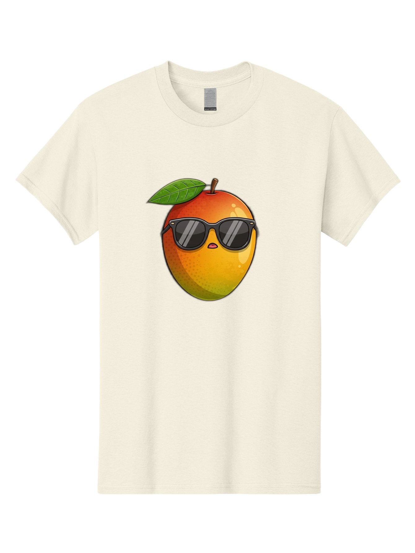 Mango-With-Shades Men'S Graphic Tee, 100% Cotton, Comfortable Casual Summer Wear, Machine Washable, Mango Character, Sunglasses, Leaf, Cartoon Style, Vibrant Colors, Funny Face, Trendy, Summer Vibes, Fruit Illustration, Kawaii Art Bac169 8