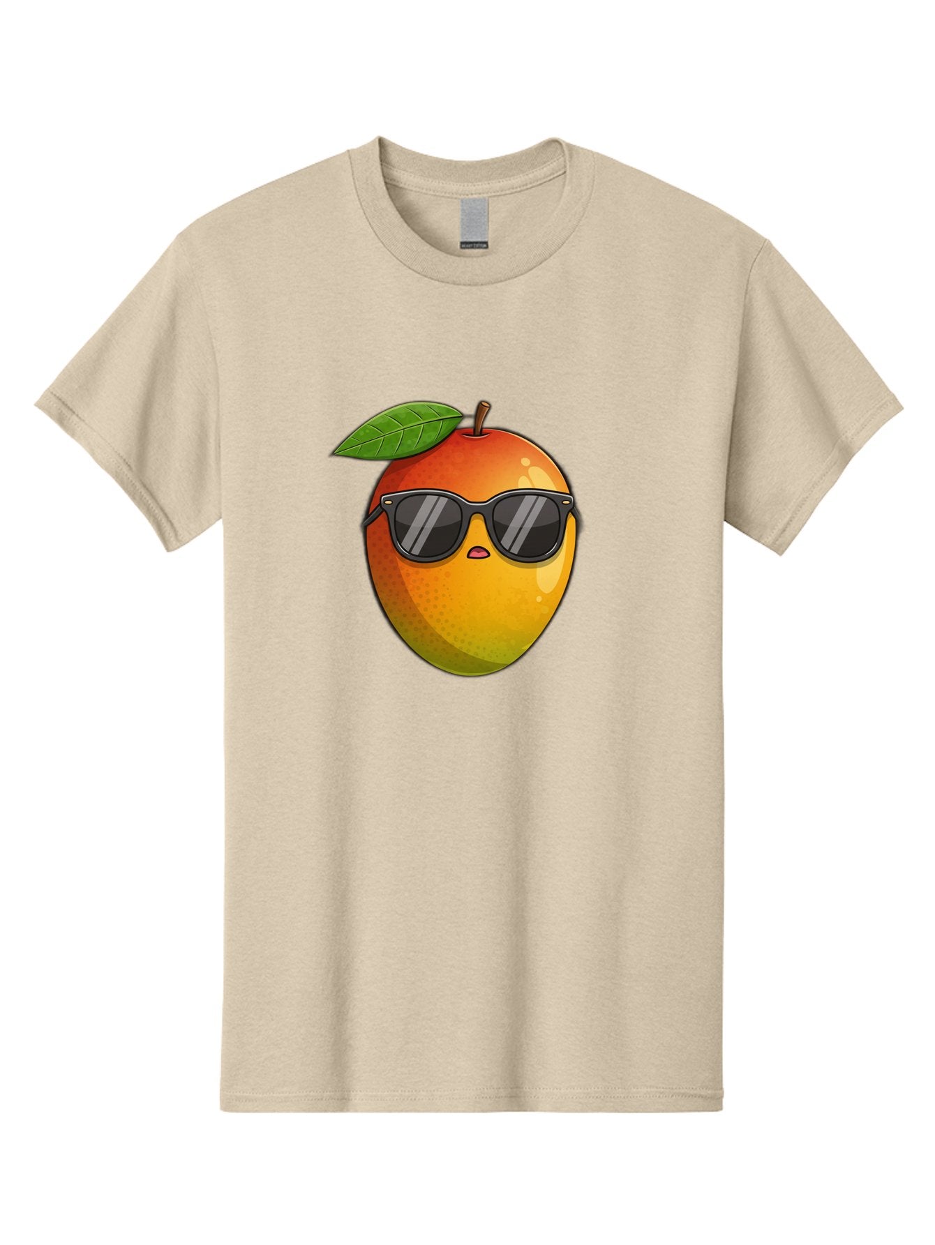 Mango-With-Shades Men'S Graphic Tee, 100% Cotton, Comfortable Casual Summer Wear, Machine Washable, Mango Character, Sunglasses, Leaf, Cartoon Style, Vibrant Colors, Funny Face, Trendy, Summer Vibes, Fruit Illustration, Kawaii Art Bac169 4