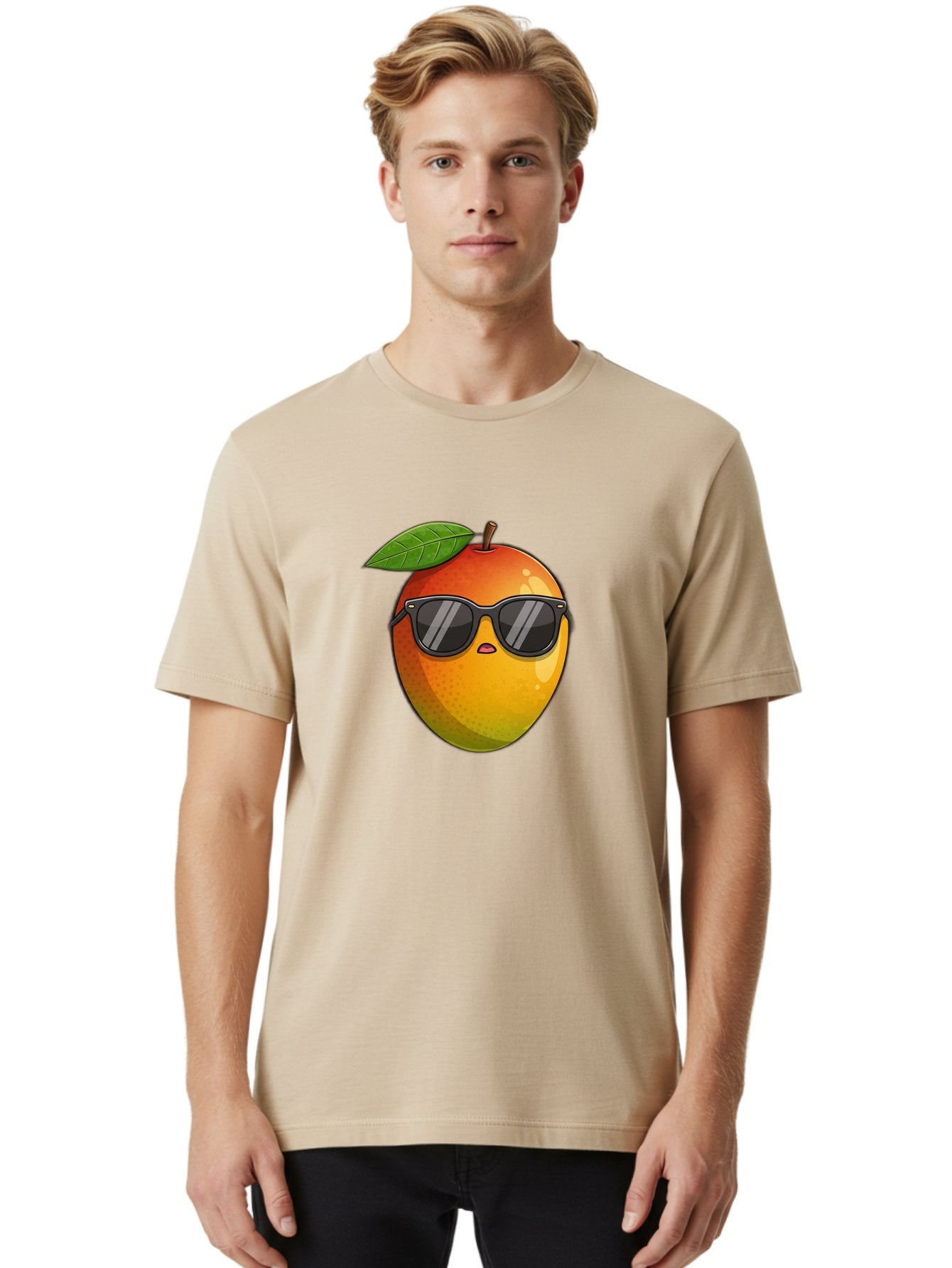 Mango-With-Shades Men'S Graphic Tee, 100% Cotton, Comfortable Casual Summer Wear, Machine Washable, Mango Character, Sunglasses, Leaf, Cartoon Style, Vibrant Colors, Funny Face, Trendy, Summer Vibes, Fruit Illustration, Kawaii Art Bac169 18