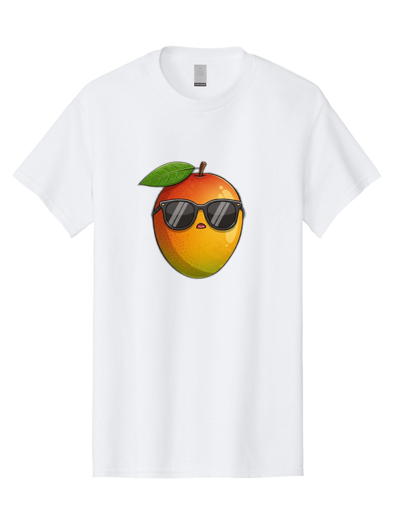 Mango-With-Shades Men'S Graphic Tee, 100% Cotton, Comfortable Casual Summer Wear, Machine Washable, Mango Character, Sunglasses, Leaf, Cartoon Style, Vibrant Colors, Funny Face, Trendy, Summer Vibes, Fruit Illustration, Kawaii Art Bac169 5