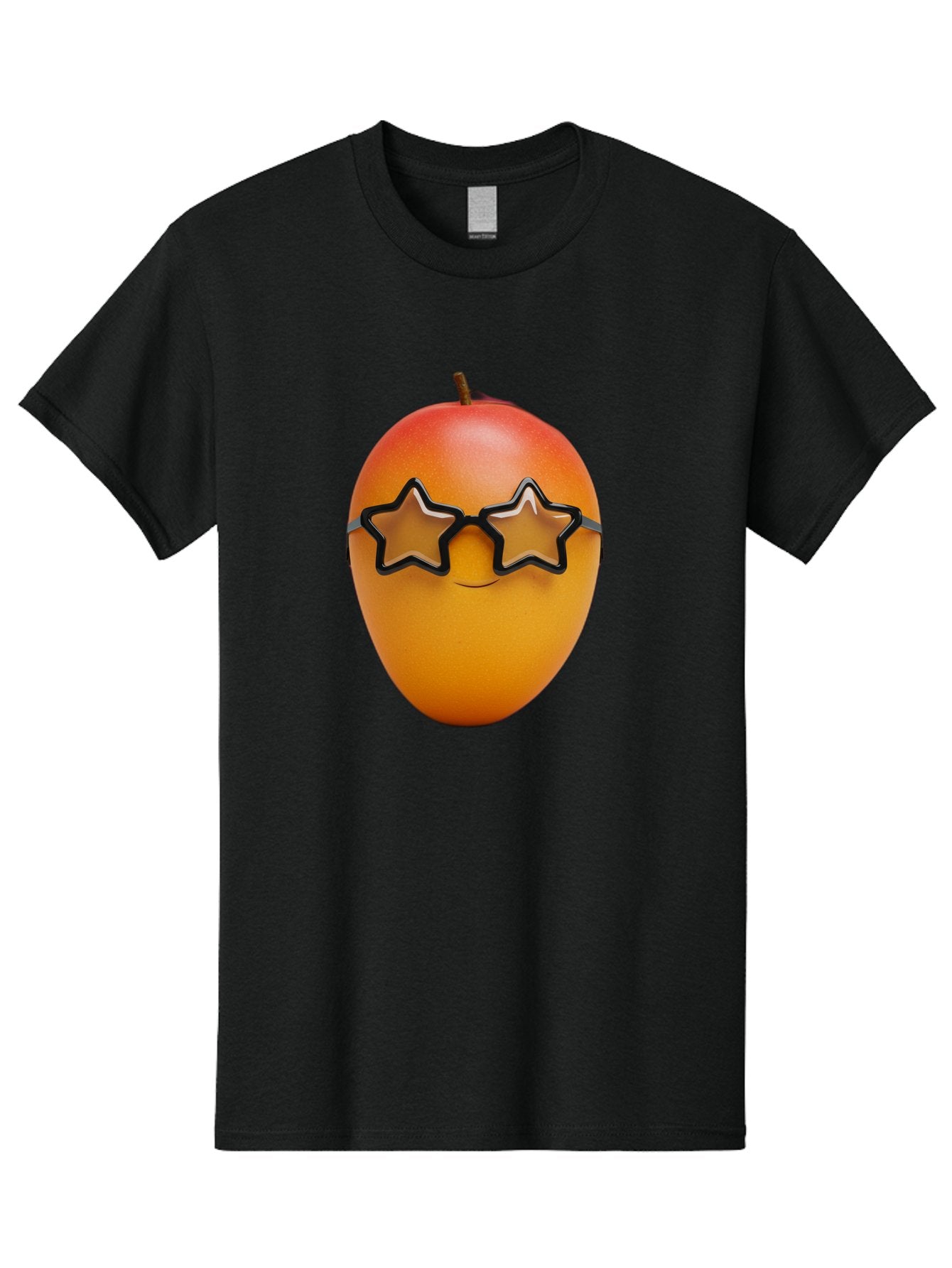 Mango-With-Star-Sunglasses Men'S Graphic Tee, 100% Cotton, Comfortable Casual Summer Wear, Machine Washable, Mango Fruit, Star-Shaped Sunglasses, Cool And Trendy, Vibrant Colors, Playful Vibe, Summer Vibes, Tropical Feel, Fresh Produce, Bac170 12
