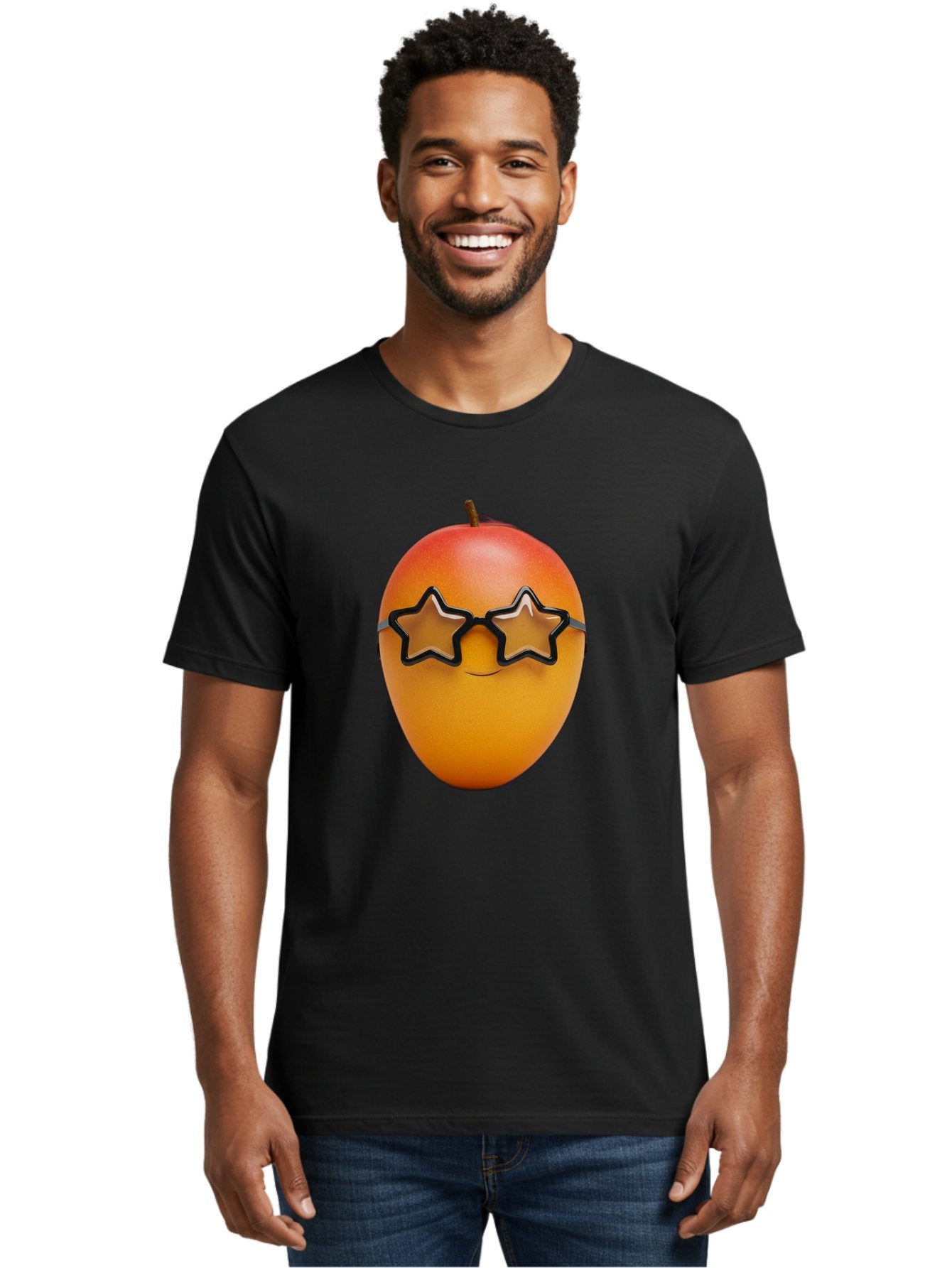 Mango-With-Star-Sunglasses Men'S Graphic Tee, 100% Cotton, Comfortable Casual Summer Wear, Machine Washable, Mango Fruit, Star-Shaped Sunglasses, Cool And Trendy, Vibrant Colors, Playful Vibe, Summer Vibes, Tropical Feel, Fresh Produce, Bac170 28