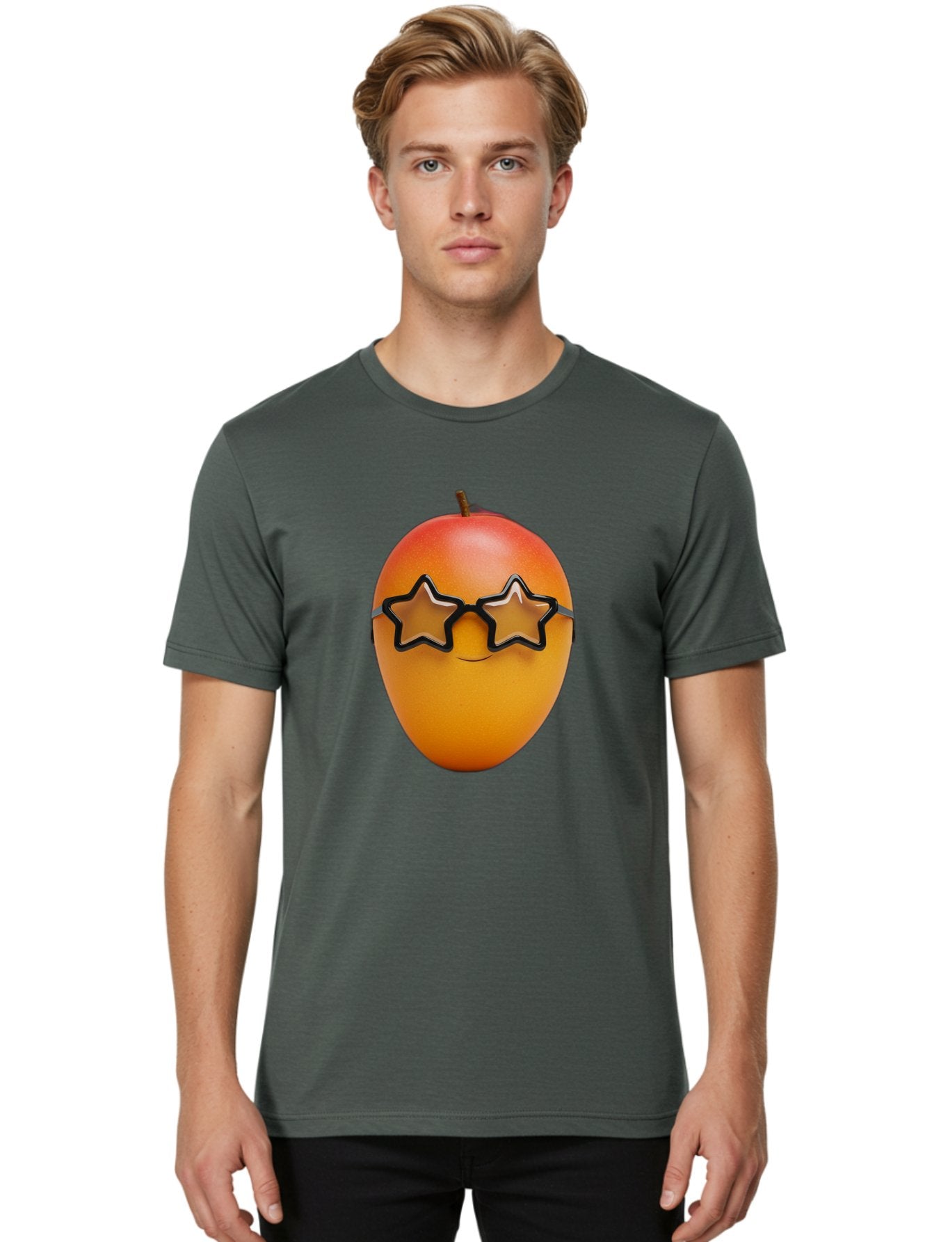 Mango-With-Star-Sunglasses Men'S Graphic Tee, 100% Cotton, Comfortable Casual Summer Wear, Machine Washable, Mango Fruit, Star-Shaped Sunglasses, Cool And Trendy, Vibrant Colors, Playful Vibe, Summer Vibes, Tropical Feel, Fresh Produce, Bac170 20