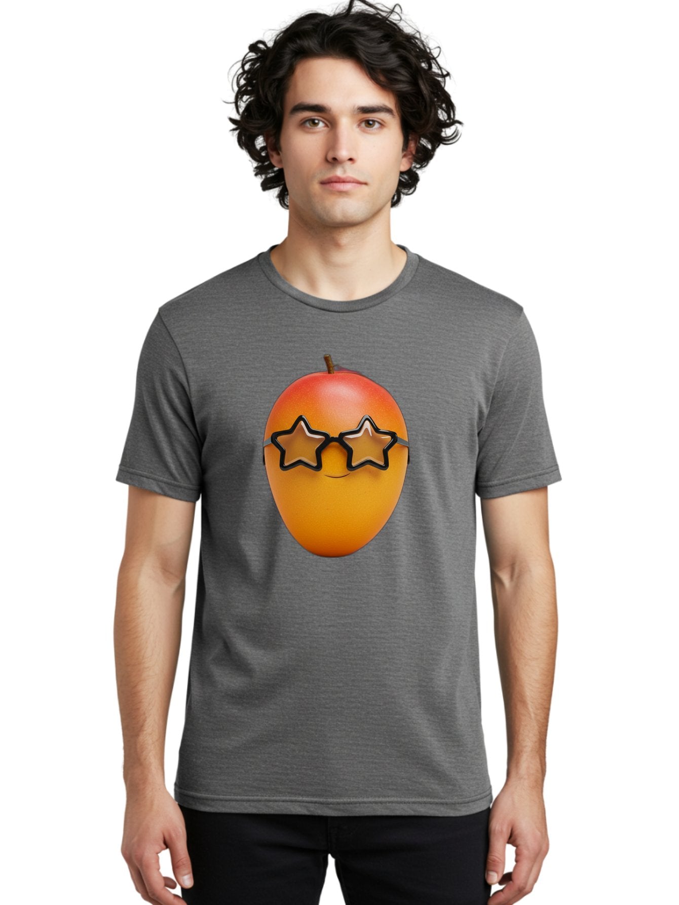 Mango-With-Star-Sunglasses Men'S Graphic Tee, 100% Cotton, Comfortable Casual Summer Wear, Machine Washable, Mango Fruit, Star-Shaped Sunglasses, Cool And Trendy, Vibrant Colors, Playful Vibe, Summer Vibes, Tropical Feel, Fresh Produce, Bac170 24