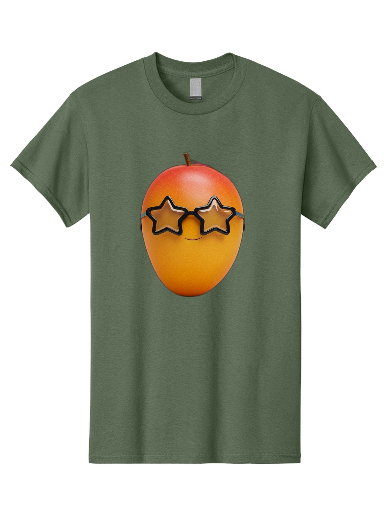 Mango-With-Star-Sunglasses Men'S Graphic Tee, 100% Cotton, Comfortable Casual Summer Wear, Machine Washable, Mango Fruit, Star-Shaped Sunglasses, Cool And Trendy, Vibrant Colors, Playful Vibe, Summer Vibes, Tropical Feel, Fresh Produce, Bac170