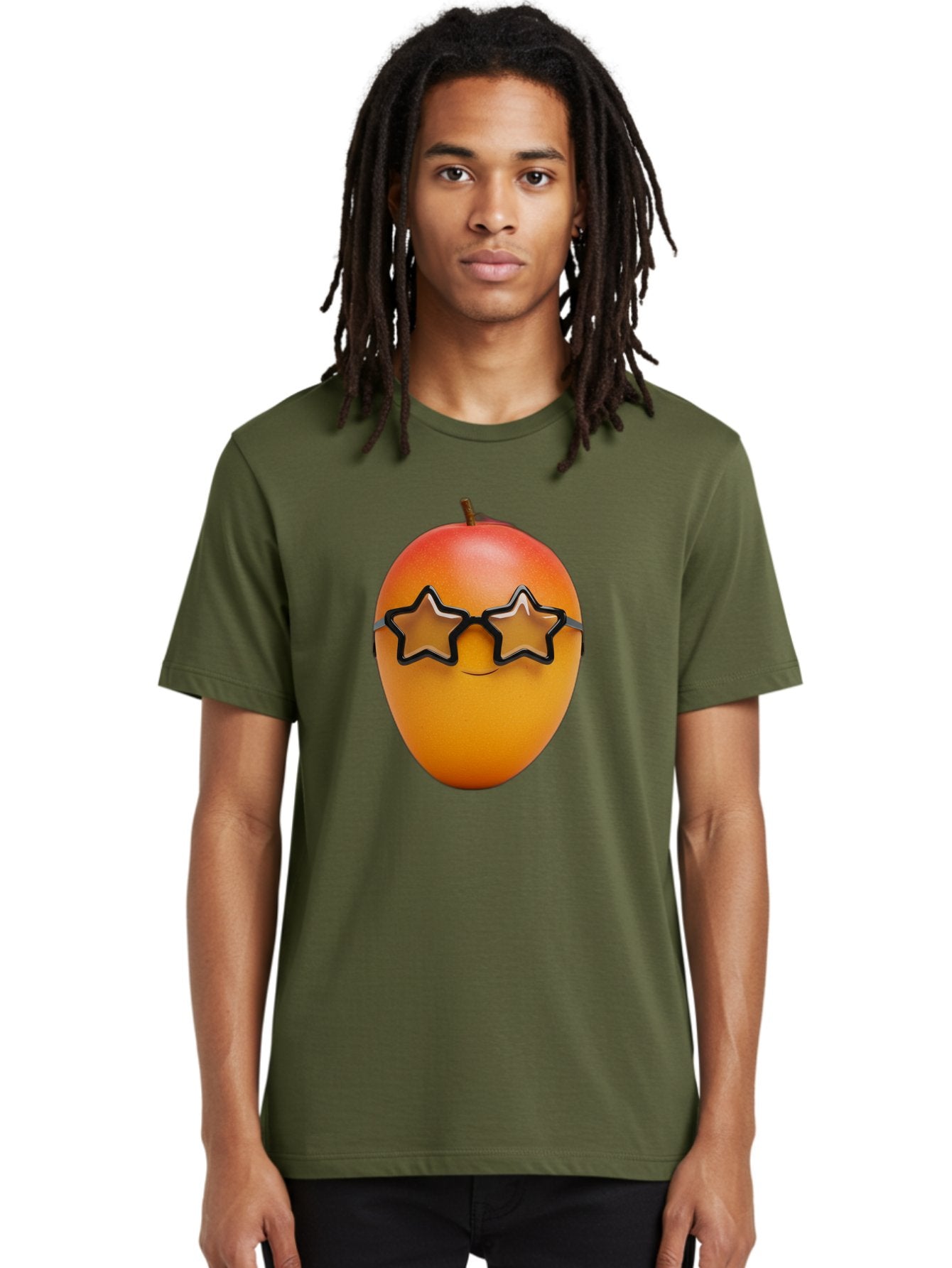 Mango-With-Star-Sunglasses Men'S Graphic Tee, 100% Cotton, Comfortable Casual Summer Wear, Machine Washable, Mango Fruit, Star-Shaped Sunglasses, Cool And Trendy, Vibrant Colors, Playful Vibe, Summer Vibes, Tropical Feel, Fresh Produce, Bac170 21