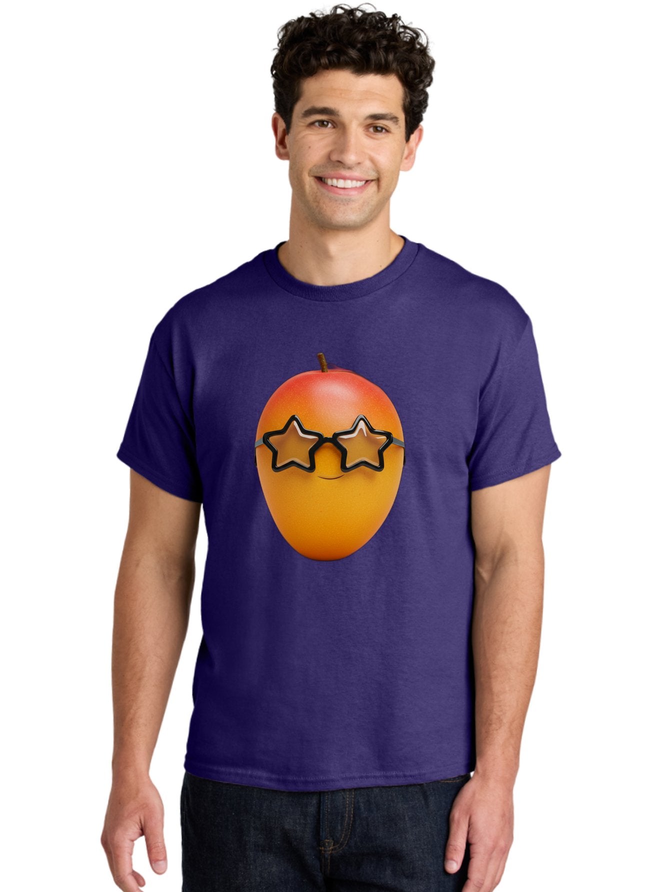 Mango-With-Star-Sunglasses Men'S Graphic Tee, 100% Cotton, Comfortable Casual Summer Wear, Machine Washable, Mango Fruit, Star-Shaped Sunglasses, Cool And Trendy, Vibrant Colors, Playful Vibe, Summer Vibes, Tropical Feel, Fresh Produce, Bac170 19
