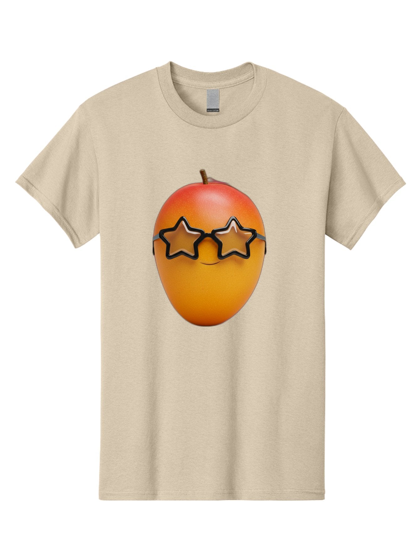 Mango-With-Star-Sunglasses Men'S Graphic Tee, 100% Cotton, Comfortable Casual Summer Wear, Machine Washable, Mango Fruit, Star-Shaped Sunglasses, Cool And Trendy, Vibrant Colors, Playful Vibe, Summer Vibes, Tropical Feel, Fresh Produce, Bac170 7