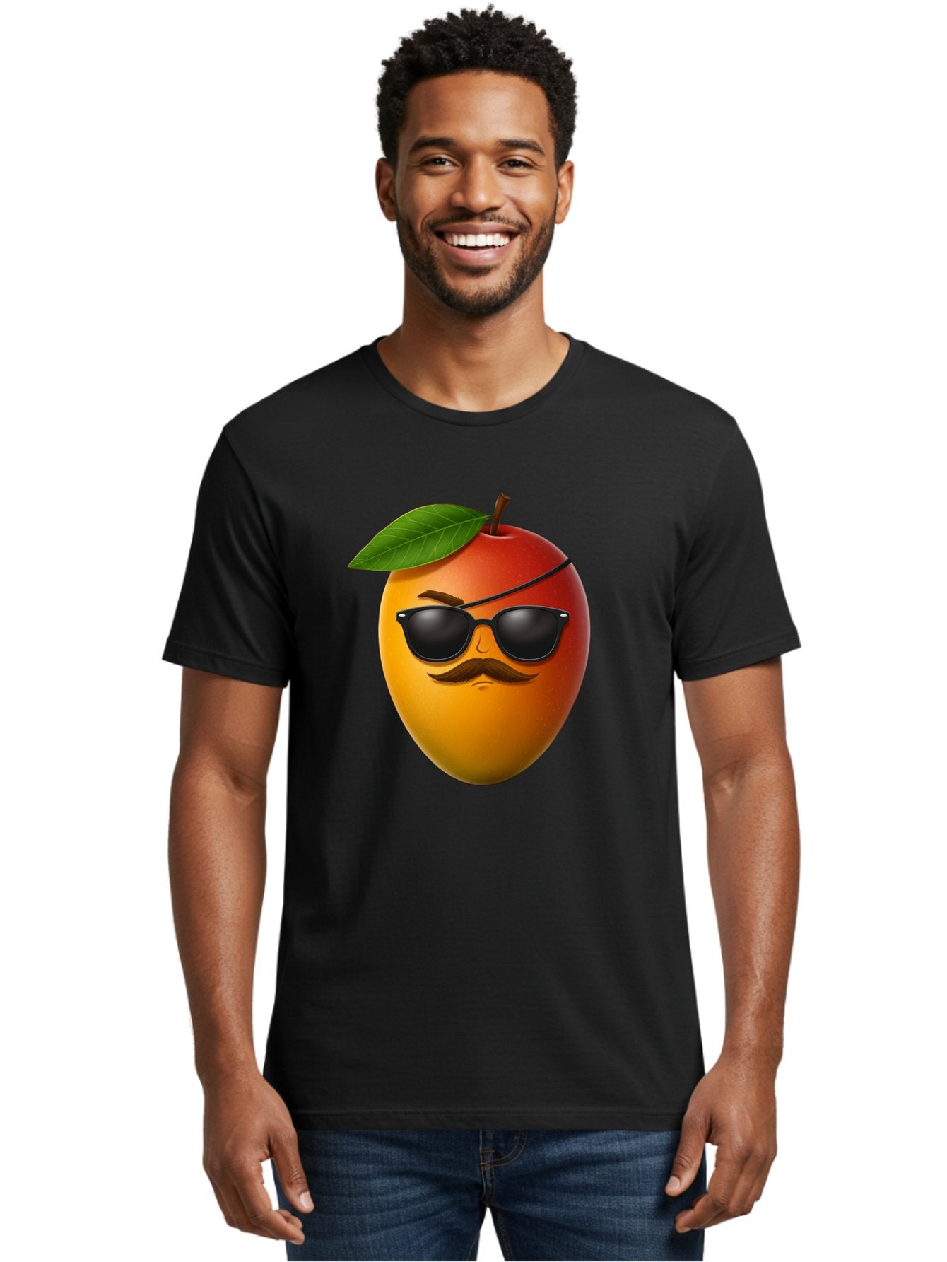 Mango Men'S Graphic Tee, 100% Cotton, Comfortable Casual Summer Wear, Machine Washable, Mango With Sunglasses, Cartoon Mango, Mango Emoji, Cool Mango, Mango With Mustache, Funny Fruit, Vibrant Colors, Playful Character, Quirky Illustration, Bac171 25