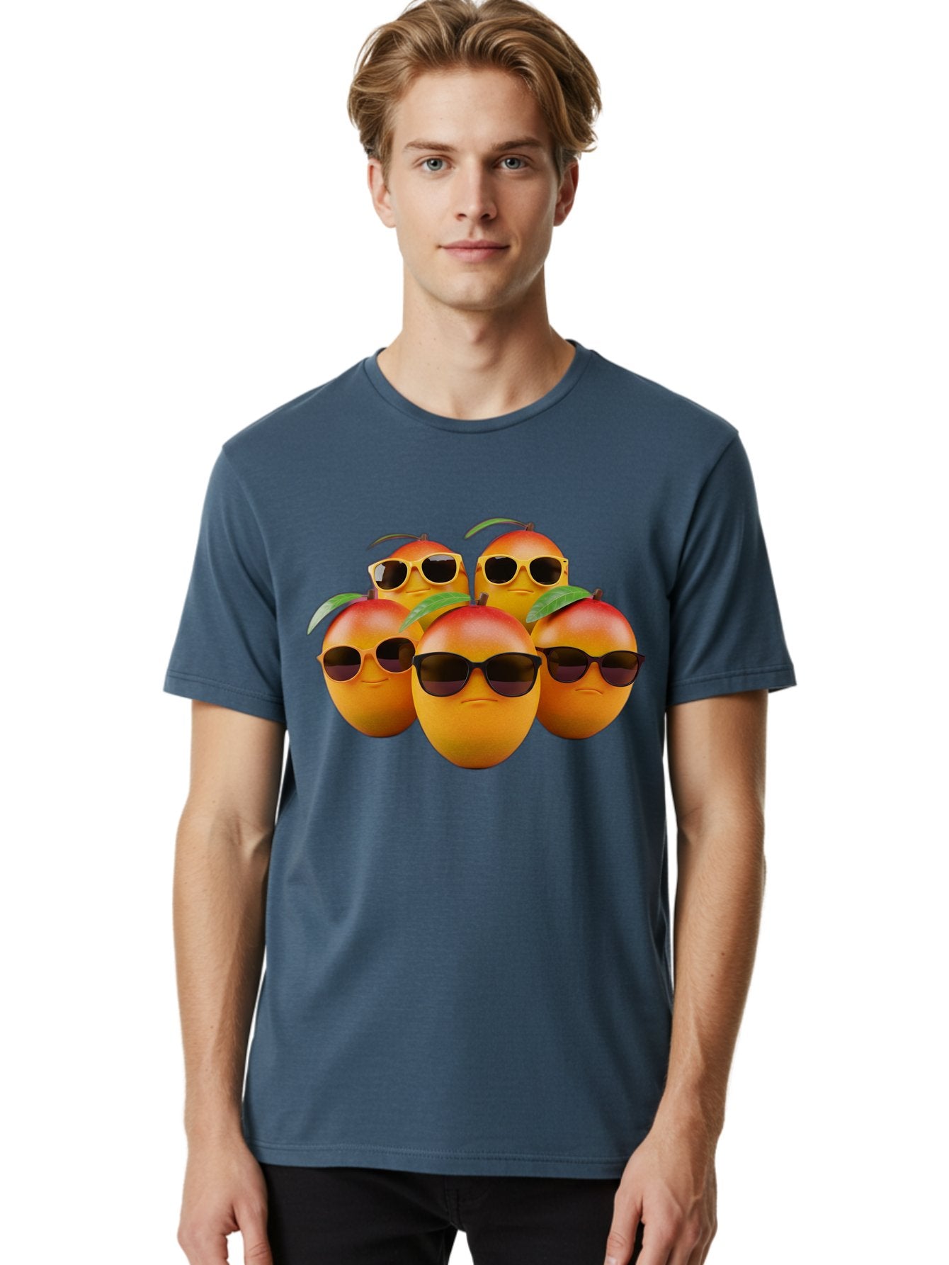Mangoes-With-Sunglasses Men'S Graphic Tee, 100% Cotton, Comfortable Casual Summer Wear, Machine Washable, Mangoes Wearing Sunglasses, Cool Fruit, Summer Vibes, Cartoon Characters, Funny Faces, Vibrant Colors, Playful Design, Tropical Feel Bac172 30