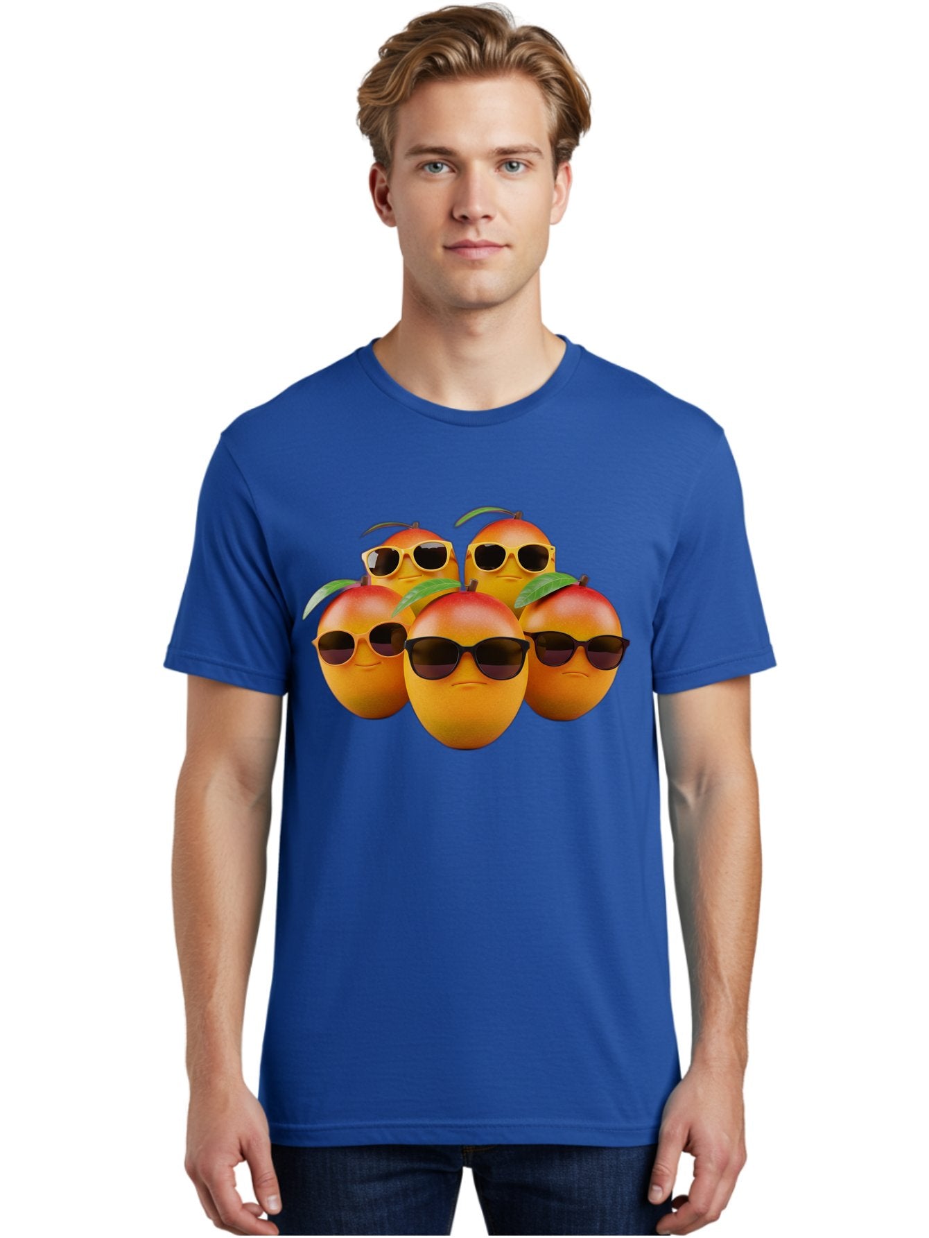 Mangoes-With-Sunglasses Men'S Graphic Tee, 100% Cotton, Comfortable Casual Summer Wear, Machine Washable, Mangoes Wearing Sunglasses, Cool Fruit, Summer Vibes, Cartoon Characters, Funny Faces, Vibrant Colors, Playful Design, Tropical Feel Bac172 17