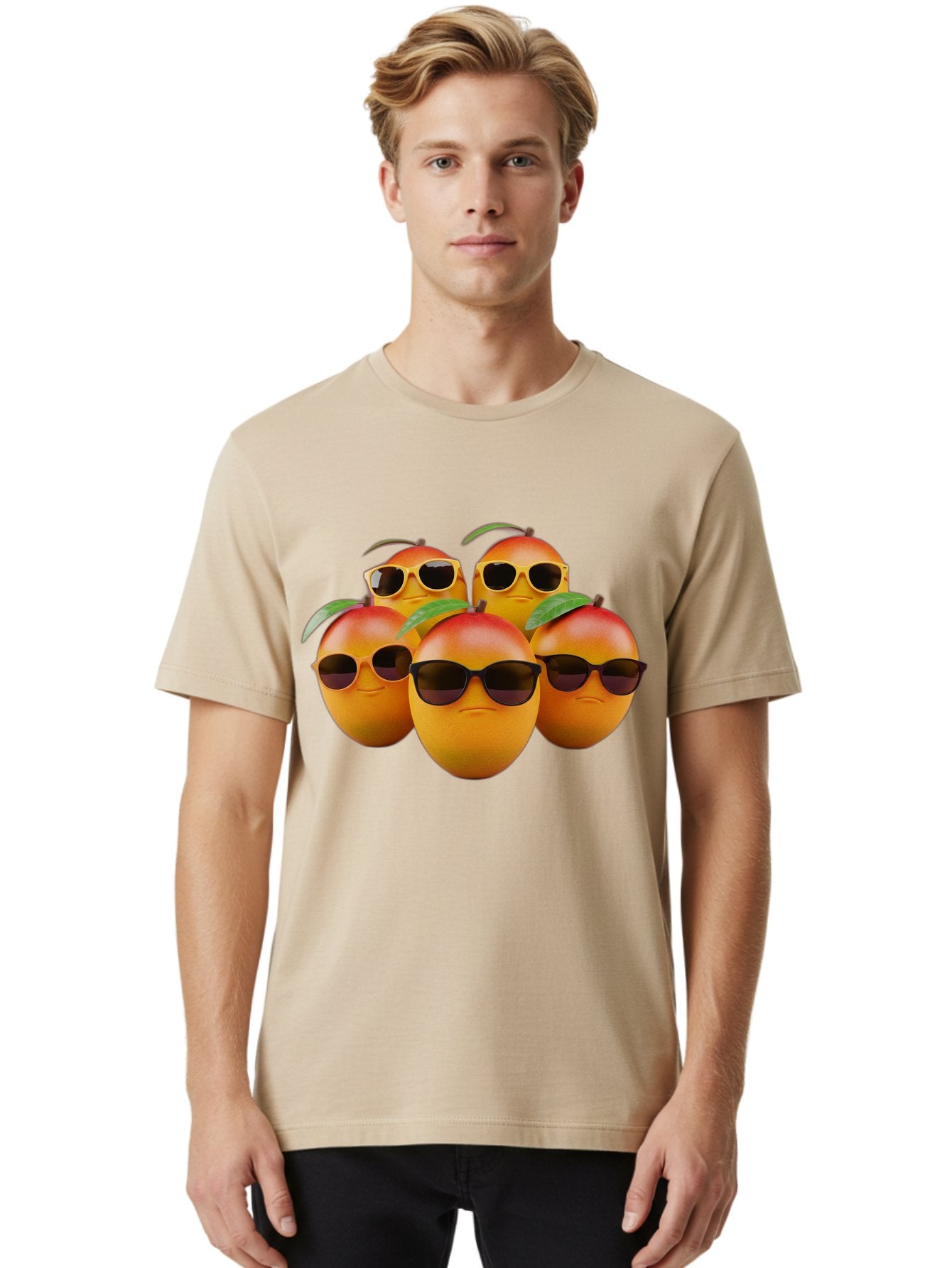 Mangoes-With-Sunglasses Men'S Graphic Tee, 100% Cotton, Comfortable Casual Summer Wear, Machine Washable, Mangoes Wearing Sunglasses, Cool Fruit, Summer Vibes, Cartoon Characters, Funny Faces, Vibrant Colors, Playful Design, Tropical Feel Bac172 23