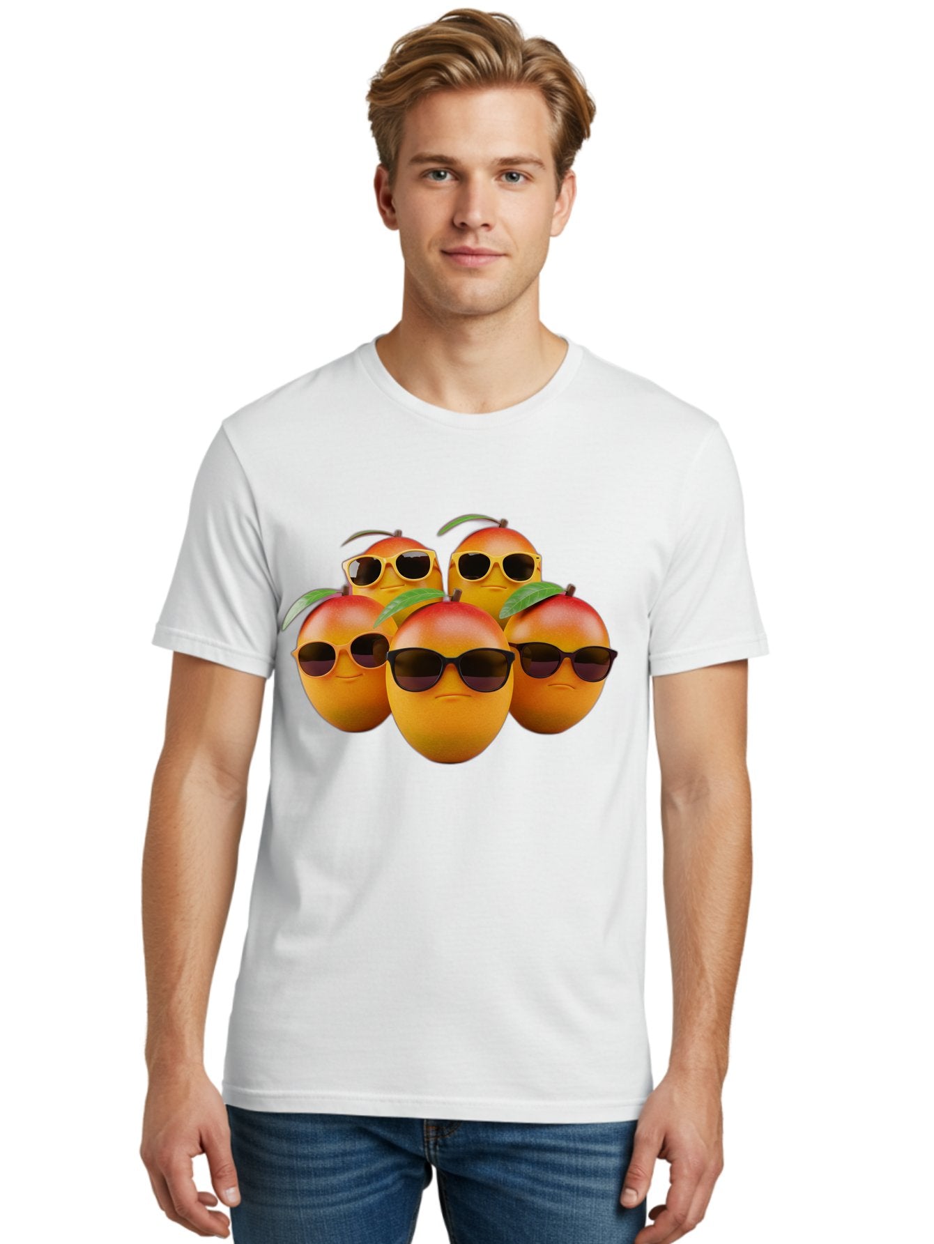 Mangoes-With-Sunglasses Men'S Graphic Tee, 100% Cotton, Comfortable Casual Summer Wear, Machine Washable, Mangoes Wearing Sunglasses, Cool Fruit, Summer Vibes, Cartoon Characters, Funny Faces, Vibrant Colors, Playful Design, Tropical Feel Bac172 22