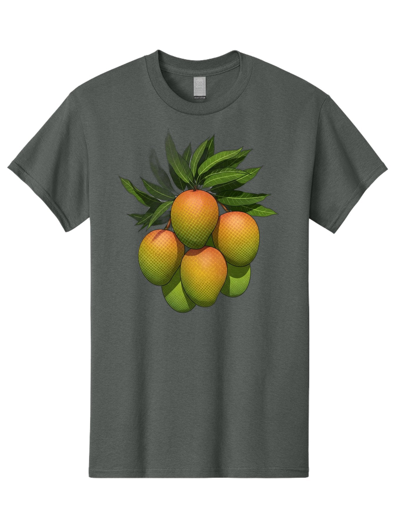 Mangoes Men'S Graphic Tee, 100% Cotton, Comfortable Casual Summer Wear, Machine Washable, Mangoes With Leaves, Tropical Fruit, Exotic Fruit, Fruit Cluster, Yellow-Orange Fruit, Green Leaves, Fruit Texture, Fruit Leaves, Vibrant Fruit Bac173