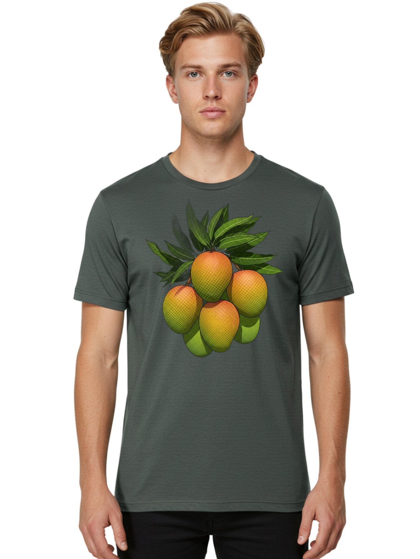 Mangoes Men'S Graphic Tee, 100% Cotton, Comfortable Casual Summer Wear, Machine Washable, Mangoes With Leaves, Tropical Fruit, Exotic Fruit, Fruit Cluster, Yellow-Orange Fruit, Green Leaves, Fruit Texture, Fruit Leaves, Vibrant Fruit Bac173 21