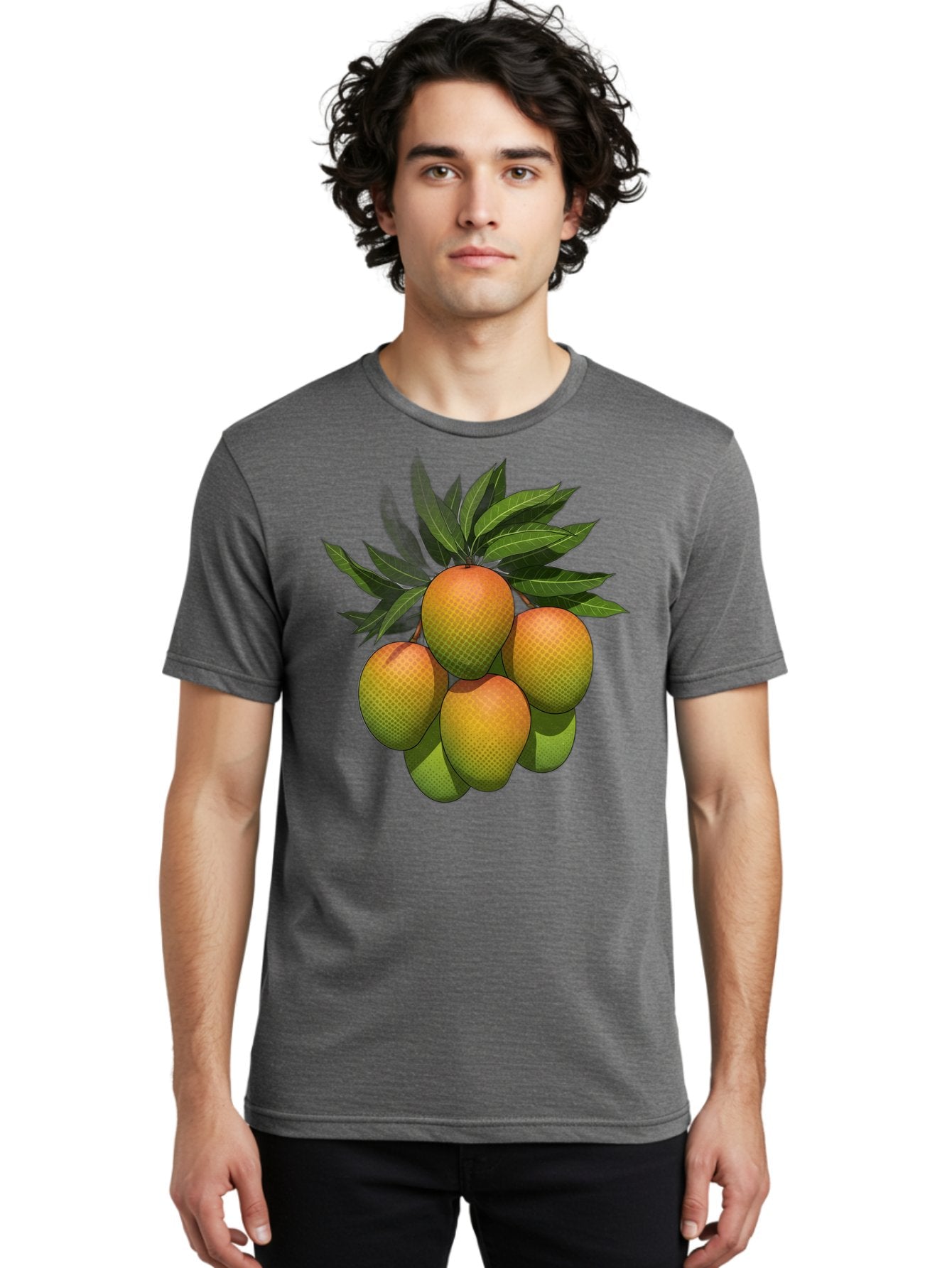 Mangoes Men'S Graphic Tee, 100% Cotton, Comfortable Casual Summer Wear, Machine Washable, Mangoes With Leaves, Tropical Fruit, Exotic Fruit, Fruit Cluster, Yellow-Orange Fruit, Green Leaves, Fruit Texture, Fruit Leaves, Vibrant Fruit Bac173 27