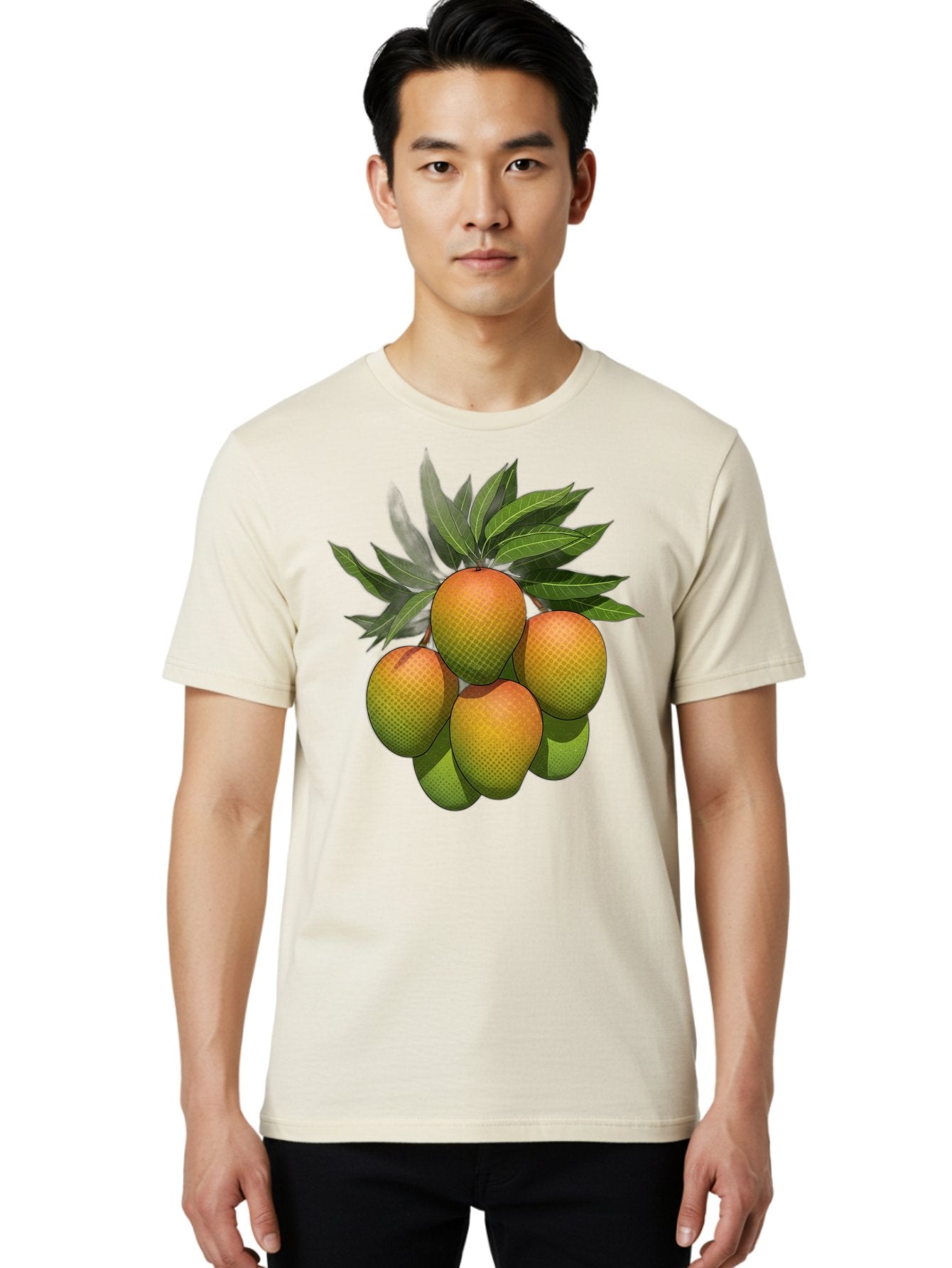 Mangoes Men'S Graphic Tee, 100% Cotton, Comfortable Casual Summer Wear, Machine Washable, Mangoes With Leaves, Tropical Fruit, Exotic Fruit, Fruit Cluster, Yellow-Orange Fruit, Green Leaves, Fruit Texture, Fruit Leaves, Vibrant Fruit Bac173 18