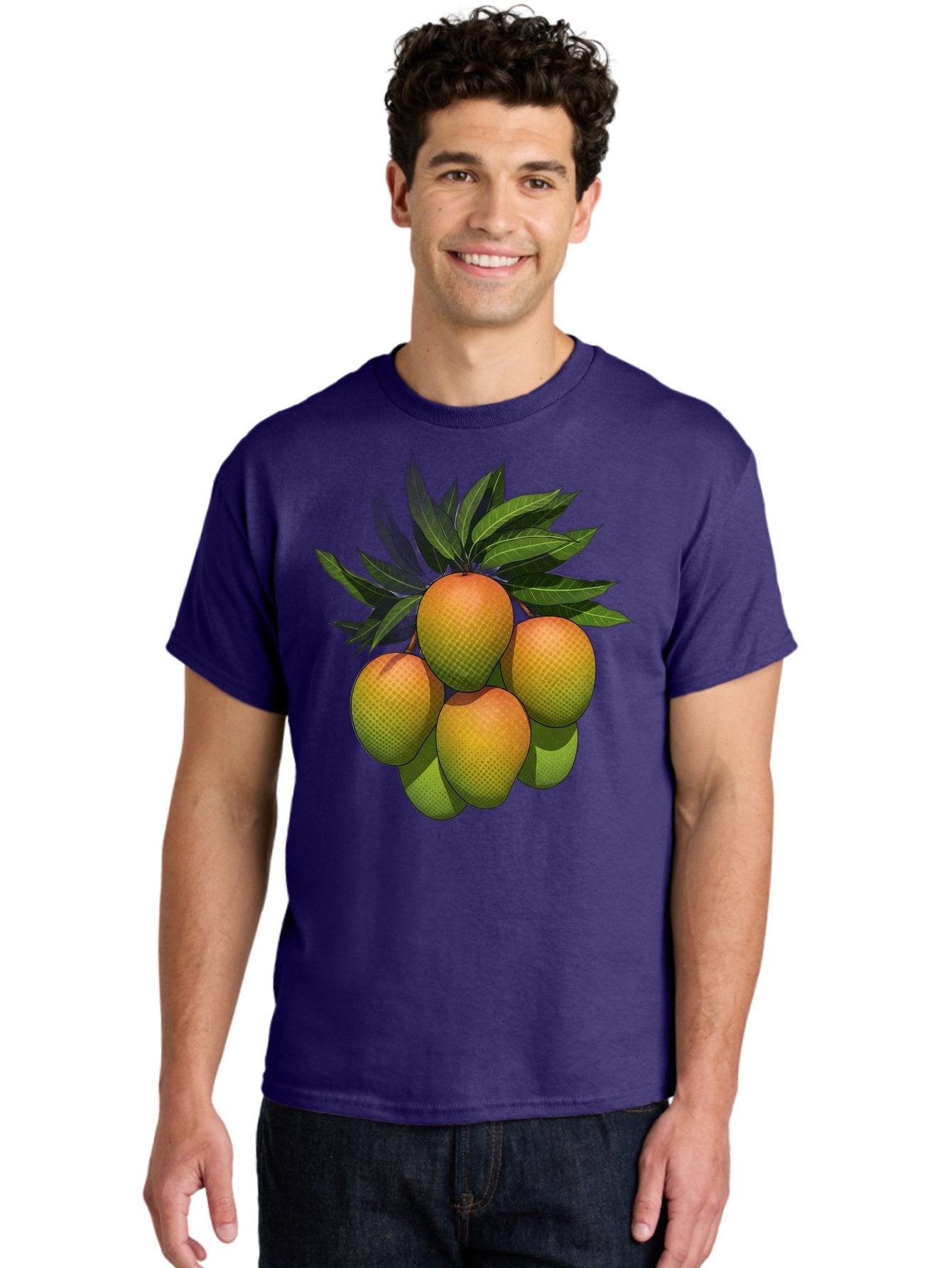 Mangoes Men'S Graphic Tee, 100% Cotton, Comfortable Casual Summer Wear, Machine Washable, Mangoes With Leaves, Tropical Fruit, Exotic Fruit, Fruit Cluster, Yellow-Orange Fruit, Green Leaves, Fruit Texture, Fruit Leaves, Vibrant Fruit Bac173 16
