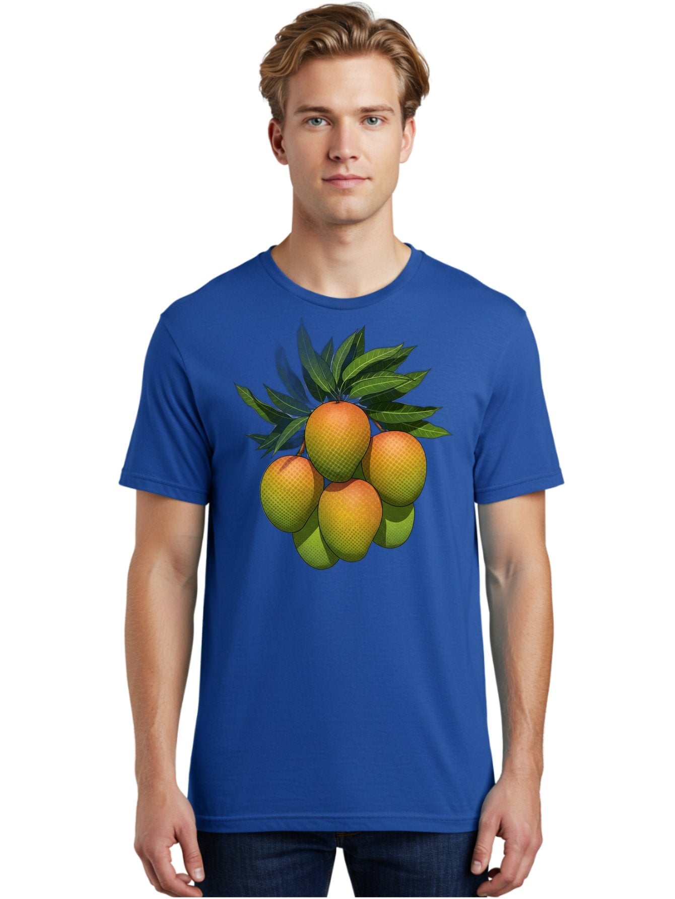 Mangoes Men'S Graphic Tee, 100% Cotton, Comfortable Casual Summer Wear, Machine Washable, Mangoes With Leaves, Tropical Fruit, Exotic Fruit, Fruit Cluster, Yellow-Orange Fruit, Green Leaves, Fruit Texture, Fruit Leaves, Vibrant Fruit Bac173 20