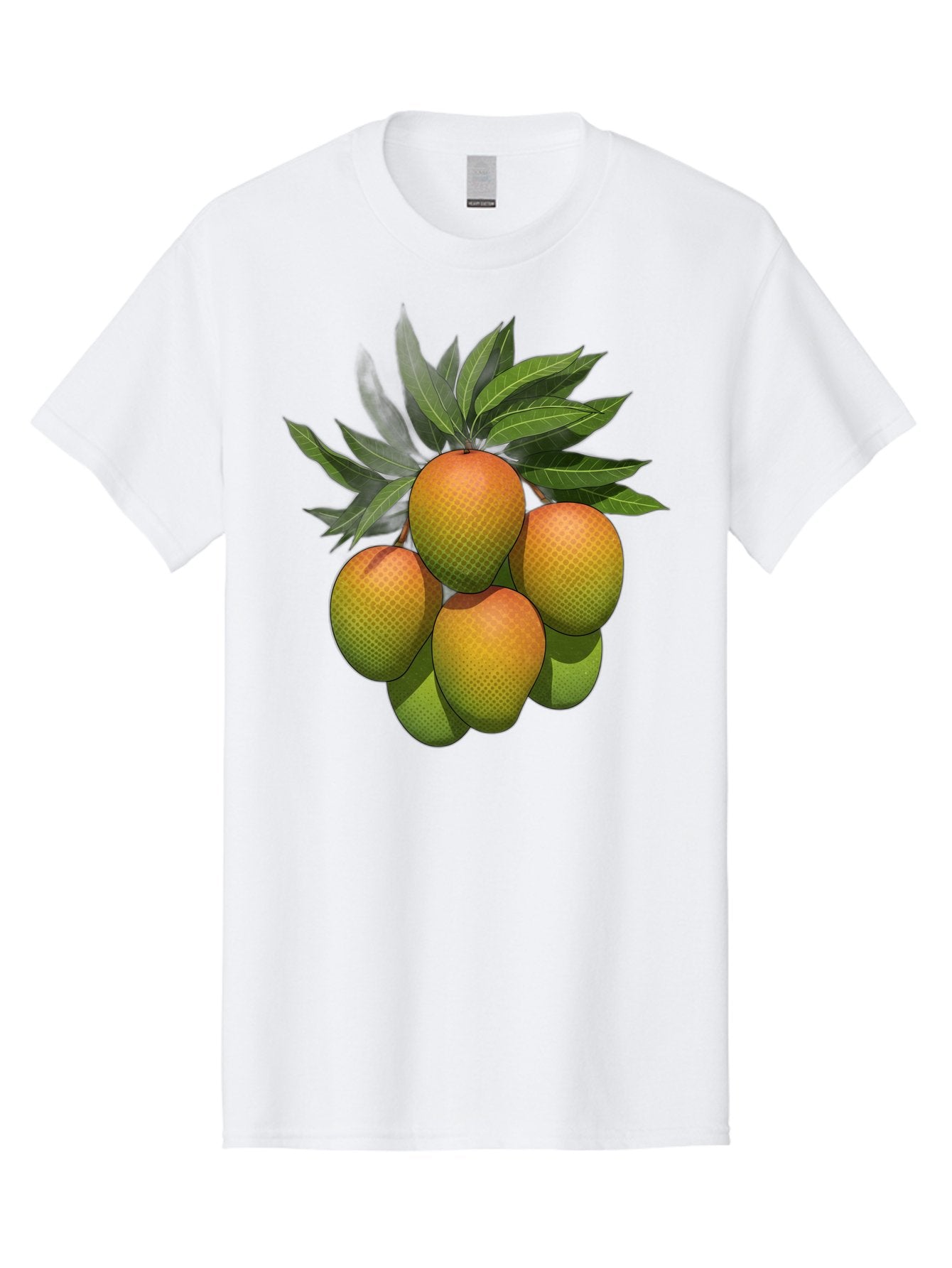 Mangoes Men'S Graphic Tee, 100% Cotton, Comfortable Casual Summer Wear, Machine Washable, Mangoes With Leaves, Tropical Fruit, Exotic Fruit, Fruit Cluster, Yellow-Orange Fruit, Green Leaves, Fruit Texture, Fruit Leaves, Vibrant Fruit Bac173