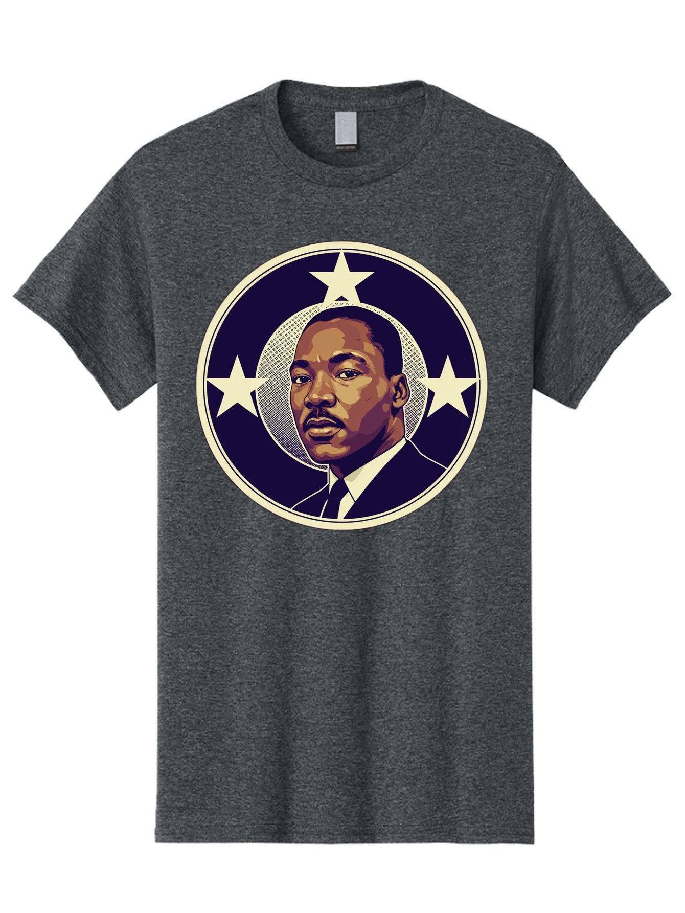 Martin-Luther-King-Jr-1 Men'S Graphic Tee, 100% Cotton, Comfortable Casual Summer Wear, Machine Washable, Martin Luther King Jr. Portrait, Civil Rights Leader, Three Stars, Circular Frame, Vintage Design, Iconic Figure, Inspirational Leader, Bac175