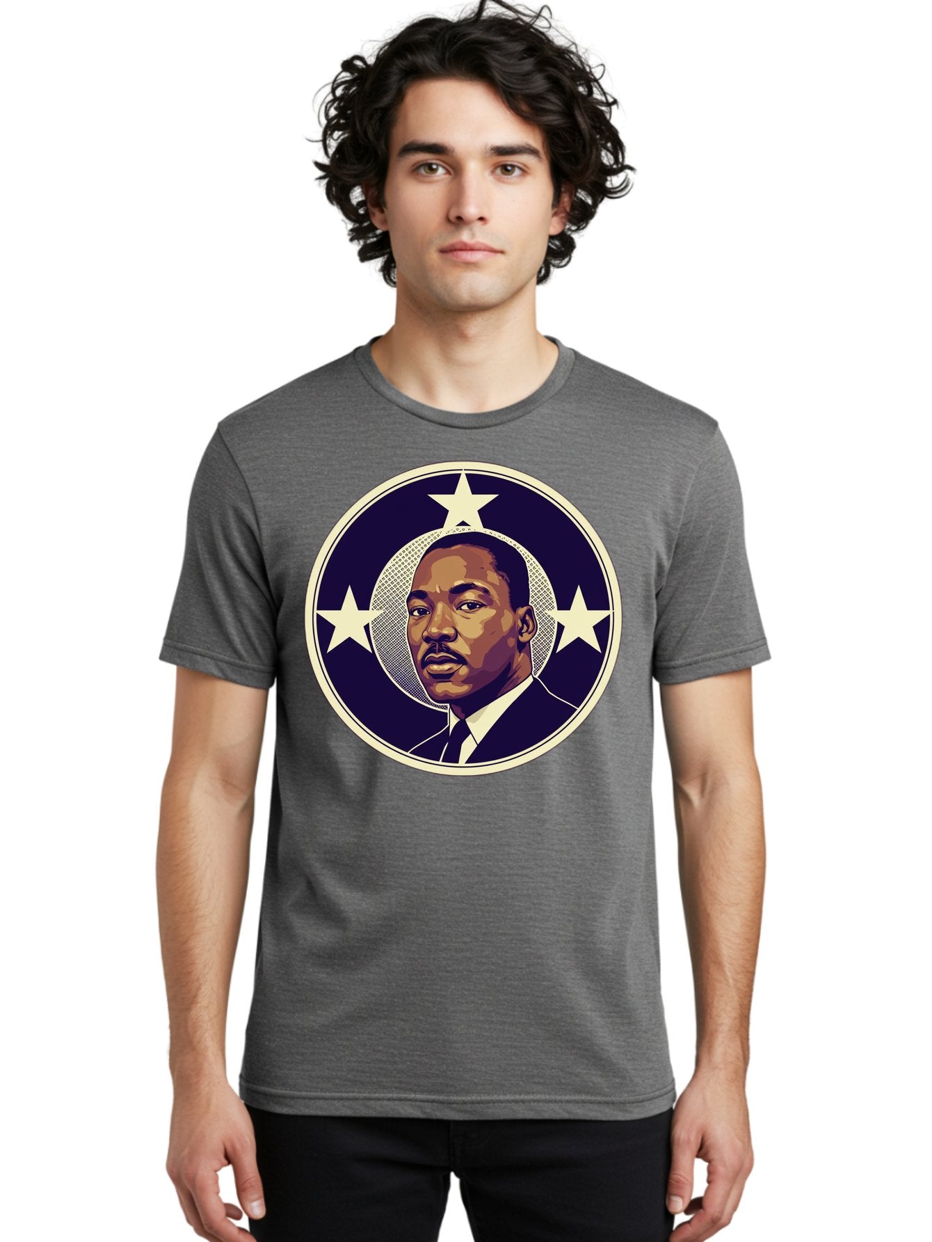 Martin-Luther-King-Jr-1 Men'S Graphic Tee, 100% Cotton, Comfortable Casual Summer Wear, Machine Washable, Martin Luther King Jr. Portrait, Civil Rights Leader, Three Stars, Circular Frame, Vintage Design, Iconic Figure, Inspirational Leader, Bac175 16