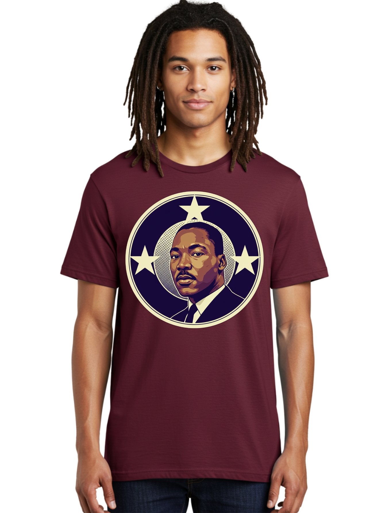 Martin-Luther-King-Jr-1 Men'S Graphic Tee, 100% Cotton, Comfortable Casual Summer Wear, Machine Washable, Martin Luther King Jr. Portrait, Civil Rights Leader, Three Stars, Circular Frame, Vintage Design, Iconic Figure, Inspirational Leader, Bac175 27