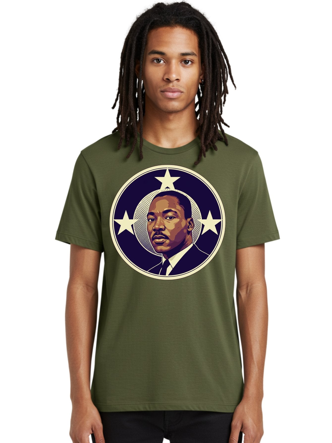 Martin-Luther-King-Jr-1 Men'S Graphic Tee, 100% Cotton, Comfortable Casual Summer Wear, Machine Washable, Martin Luther King Jr. Portrait, Civil Rights Leader, Three Stars, Circular Frame, Vintage Design, Iconic Figure, Inspirational Leader, Bac175 22