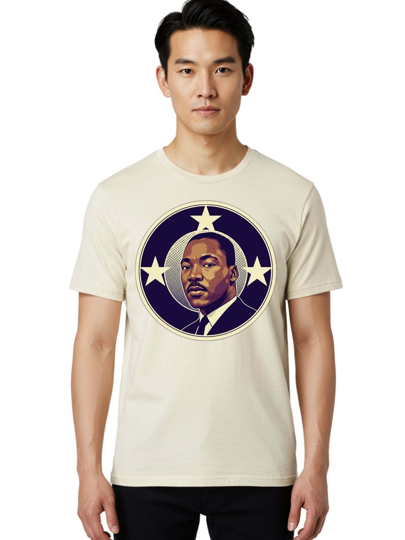 Martin-Luther-King-Jr-1 Men'S Graphic Tee, 100% Cotton, Comfortable Casual Summer Wear, Machine Washable, Martin Luther King Jr. Portrait, Civil Rights Leader, Three Stars, Circular Frame, Vintage Design, Iconic Figure, Inspirational Leader, Bac175 23