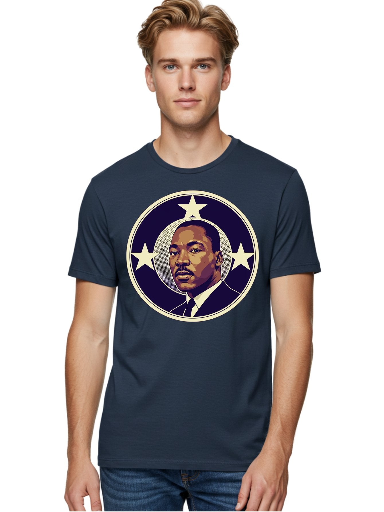 Martin-Luther-King-Jr-1 Men'S Graphic Tee, 100% Cotton, Comfortable Casual Summer Wear, Machine Washable, Martin Luther King Jr. Portrait, Civil Rights Leader, Three Stars, Circular Frame, Vintage Design, Iconic Figure, Inspirational Leader, Bac175 28