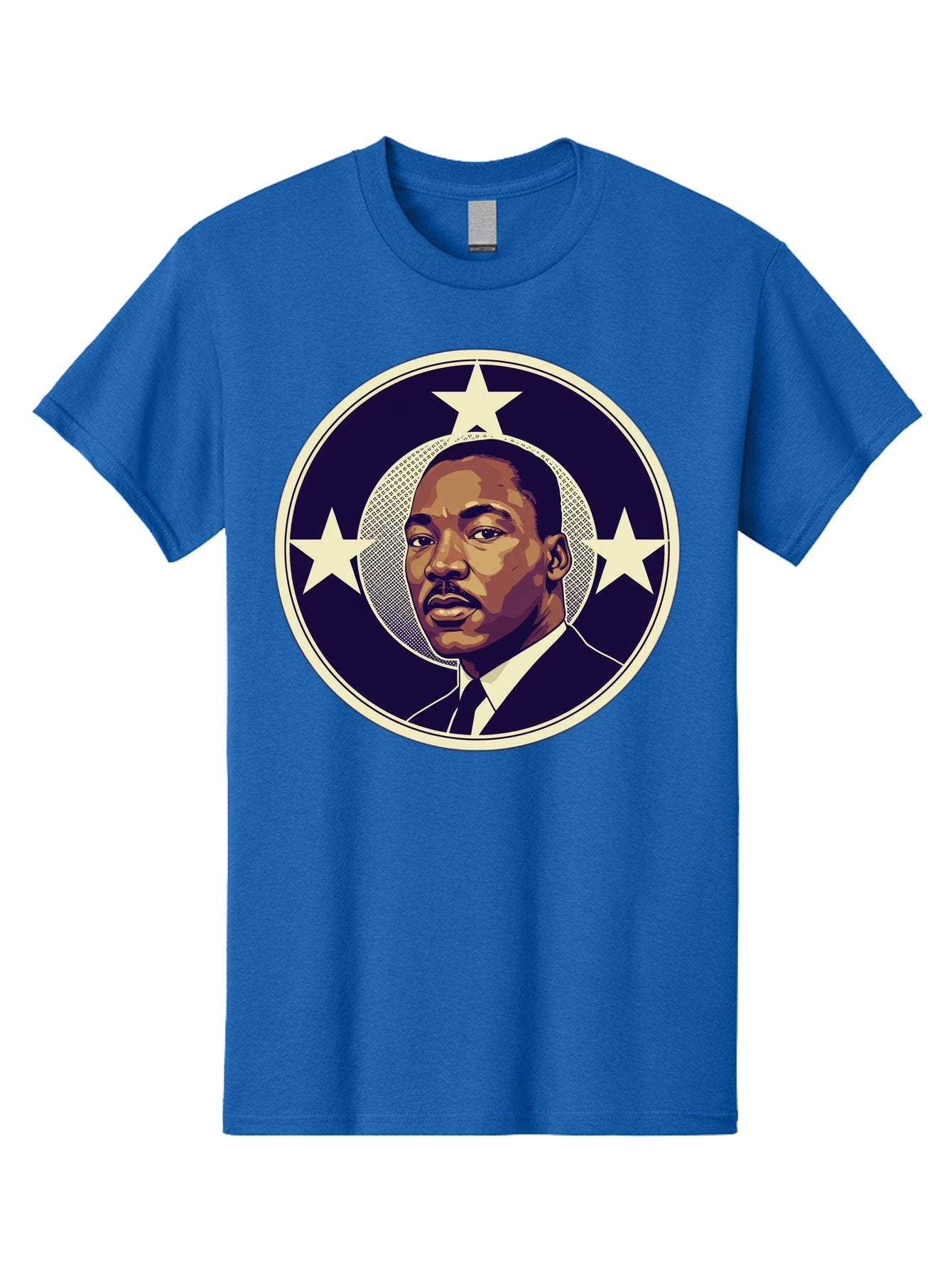 Martin-Luther-King-Jr-1 Men'S Graphic Tee, 100% Cotton, Comfortable Casual Summer Wear, Machine Washable, Martin Luther King Jr. Portrait, Civil Rights Leader, Three Stars, Circular Frame, Vintage Design, Iconic Figure, Inspirational Leader, Bac175