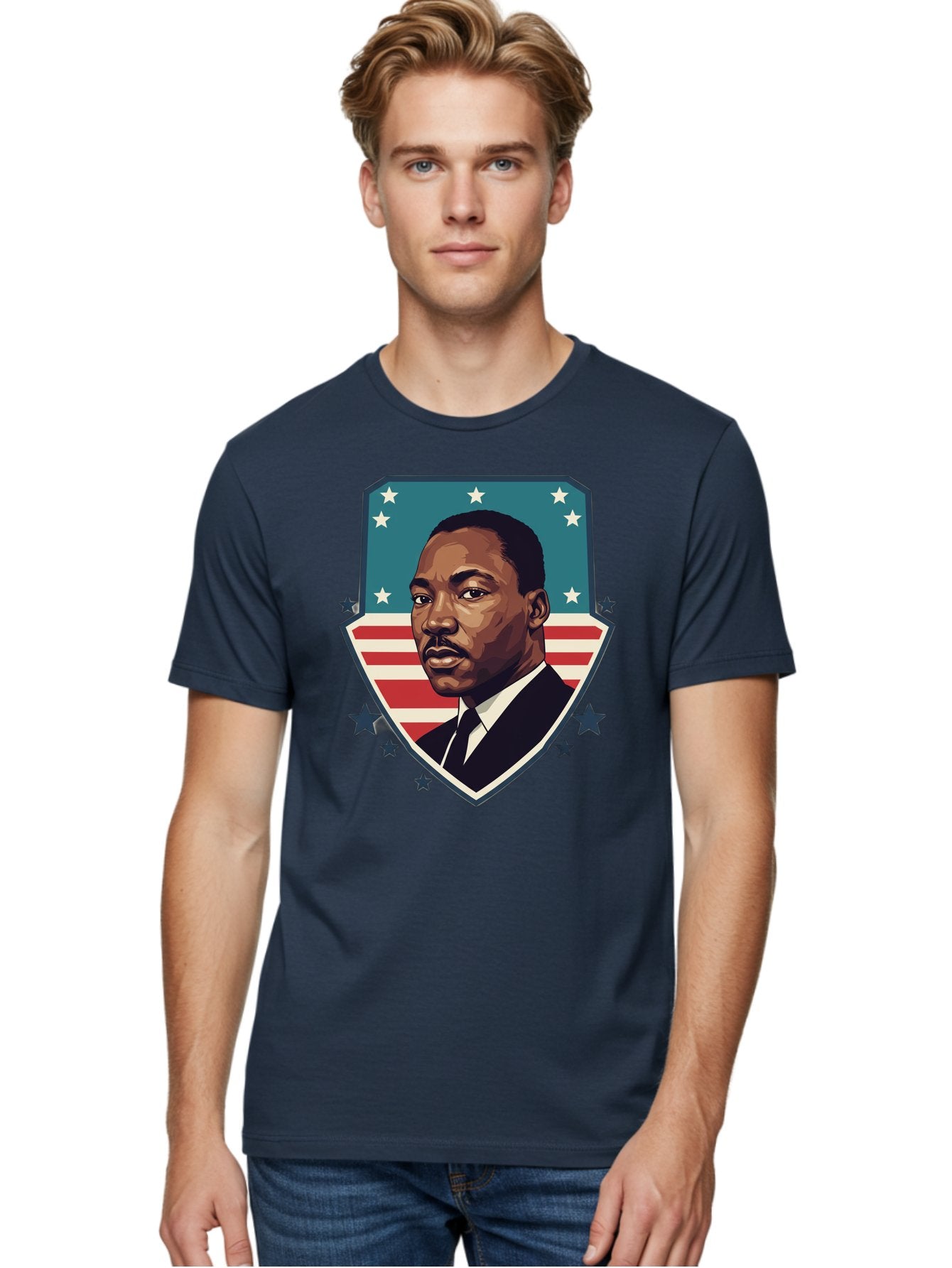 Martin-Luther-King-Jr-3 Men'S Graphic Tee, 100% Cotton, Comfortable Casual Summer Wear, Machine Washable, Martin Luther King Jr. Portrait, American Flag, Patriotic Graphic, Civil Rights Leader, Freedom Fighter, Social Justice, Equality, Bac177 25