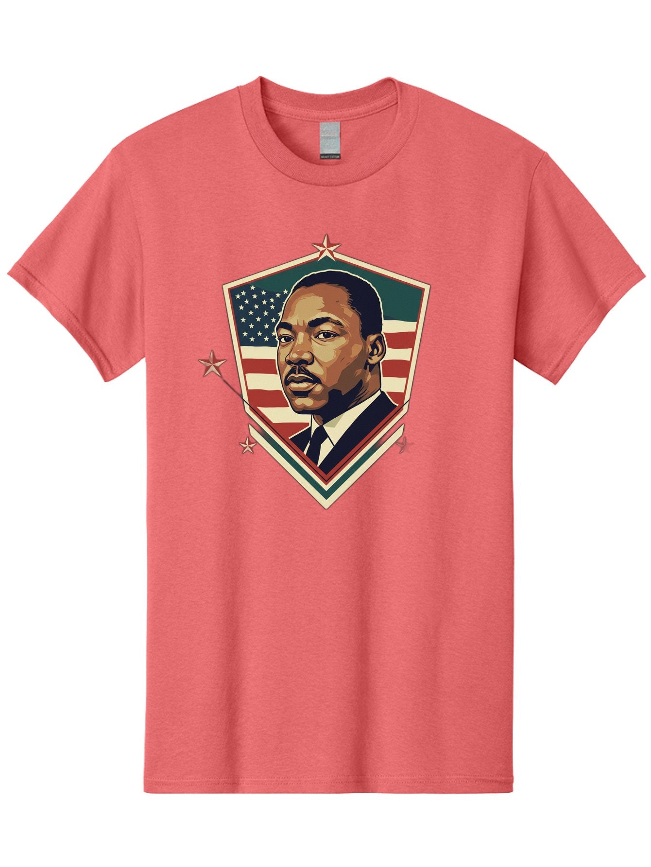 Martin-Luther-King-Jr-Shield Men'S Graphic Tee, 100% Cotton, Comfortable Casual Summer Wear, Machine Washable, Martin Luther King Jr. Portrait, American Flag, Patriotic Symbol, Civil Rights Leader, Iconic Figure, Freedom Fighter, Bac178