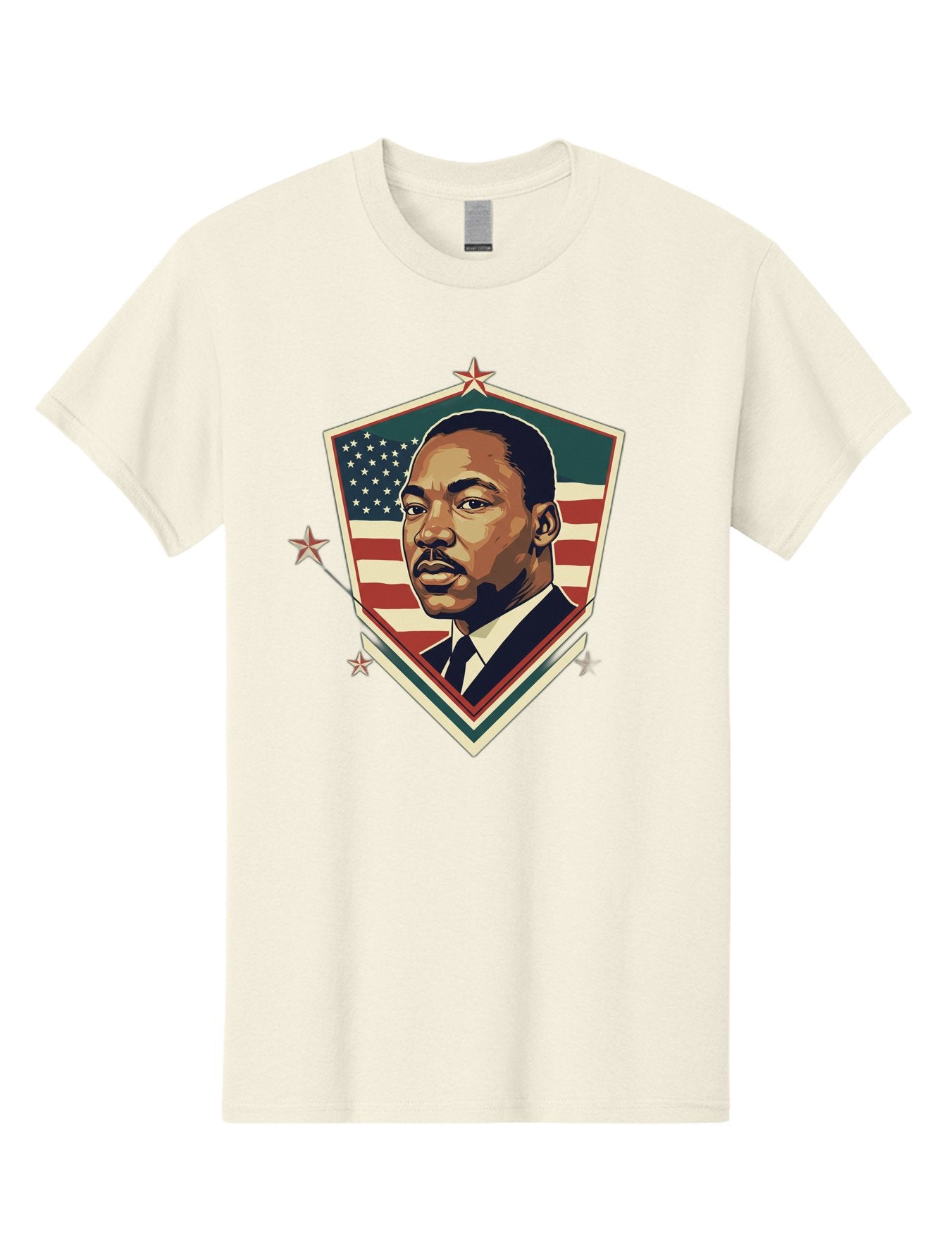 Martin-Luther-King-Jr-Shield Men'S Graphic Tee, 100% Cotton, Comfortable Casual Summer Wear, Machine Washable, Martin Luther King Jr. Portrait, American Flag, Patriotic Symbol, Civil Rights Leader, Iconic Figure, Freedom Fighter, Bac178