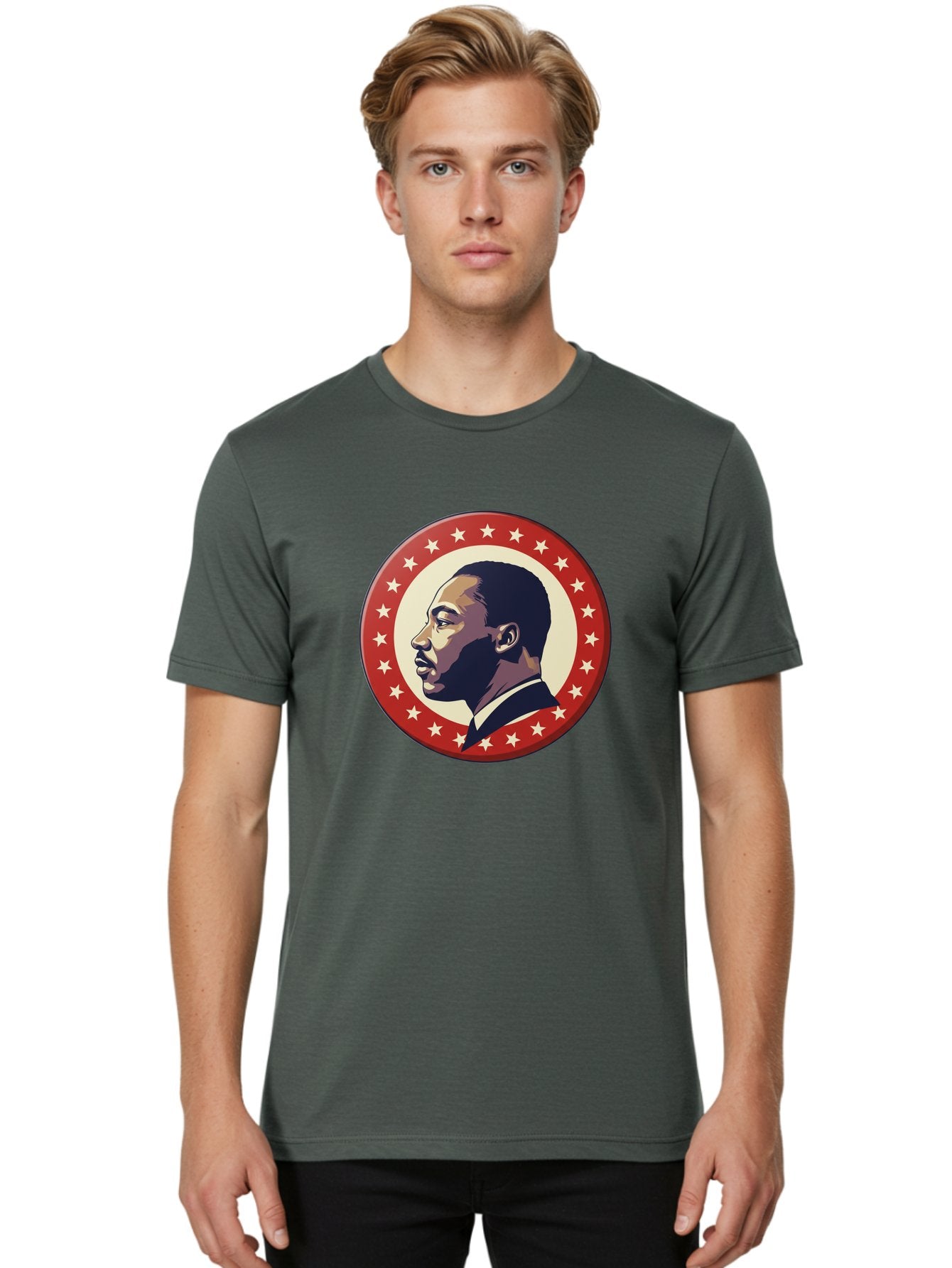 Martin-Luther-King-Jr Men'S Graphic Tee, 100% Cotton, Comfortable Casual Summer Wear, Machine Washable, Martin Luther King Jr. Profile, Civil Rights Leader, African American Icon, Star-Studded Badge, Patriotic Symbol, Freedom Fighter, Bac179 22