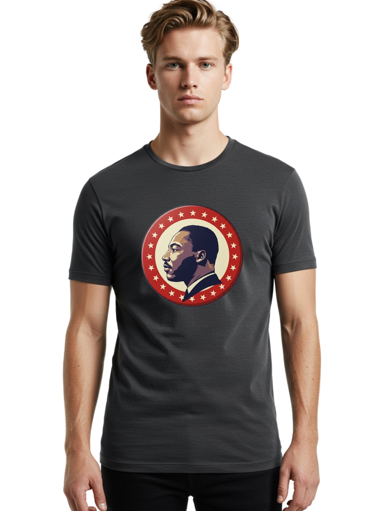Martin-Luther-King-Jr Men'S Graphic Tee, 100% Cotton, Comfortable Casual Summer Wear, Machine Washable, Martin Luther King Jr. Profile, Civil Rights Leader, African American Icon, Star-Studded Badge, Patriotic Symbol, Freedom Fighter, Bac179 28
